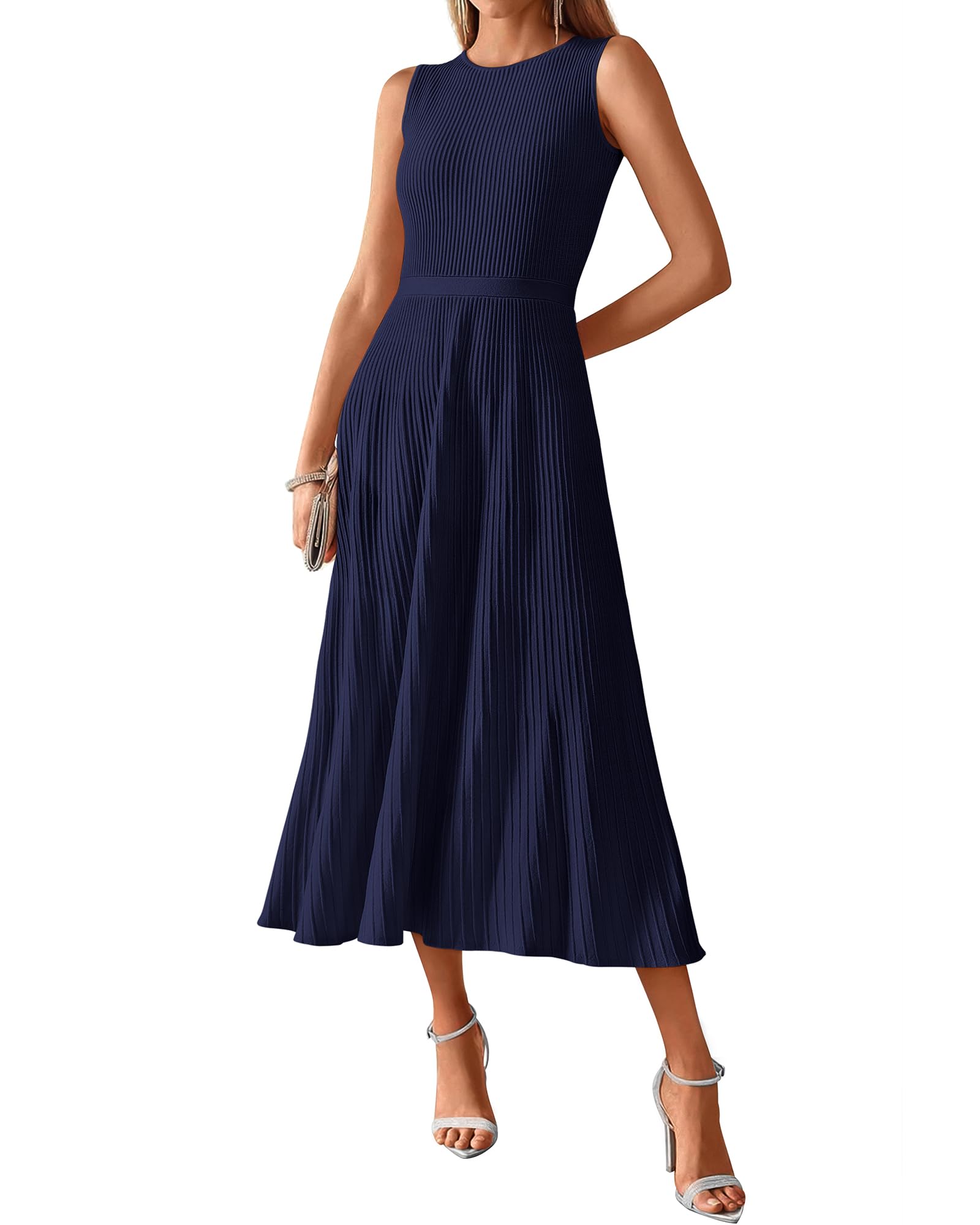 Foto 2 pulgar | Vestido Midi Bodycon Sin Mangas Btfbm De Punto Acanalado Para Mujer - Venta Internacional.