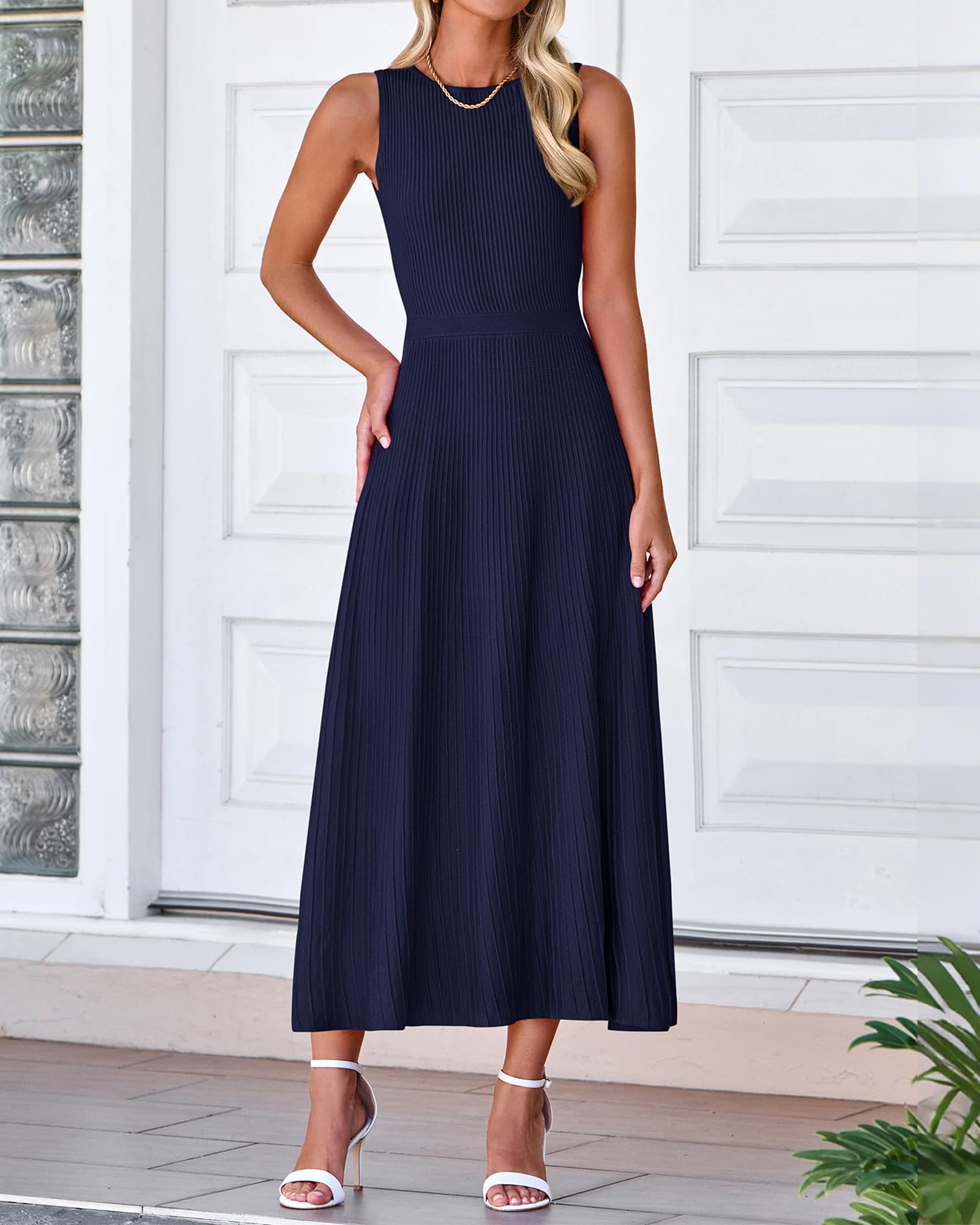 Foto 3 pulgar | Vestido Midi Bodycon Sin Mangas Btfbm De Punto Acanalado Para Mujer - Venta Internacional.
