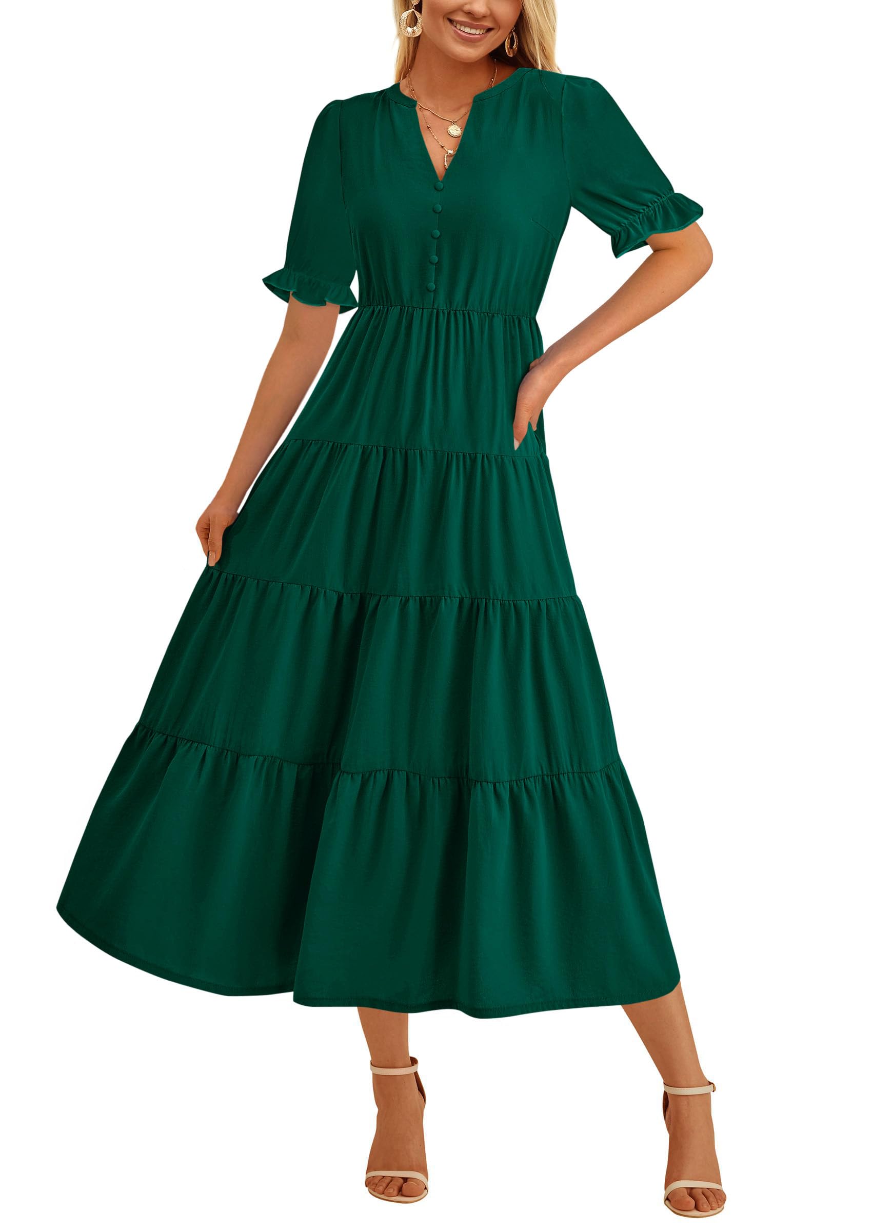 Foto 2 pulgar | Vestido Midi Prettygarden Mujer Casual Verano 2025 Verde - Venta Internacional.