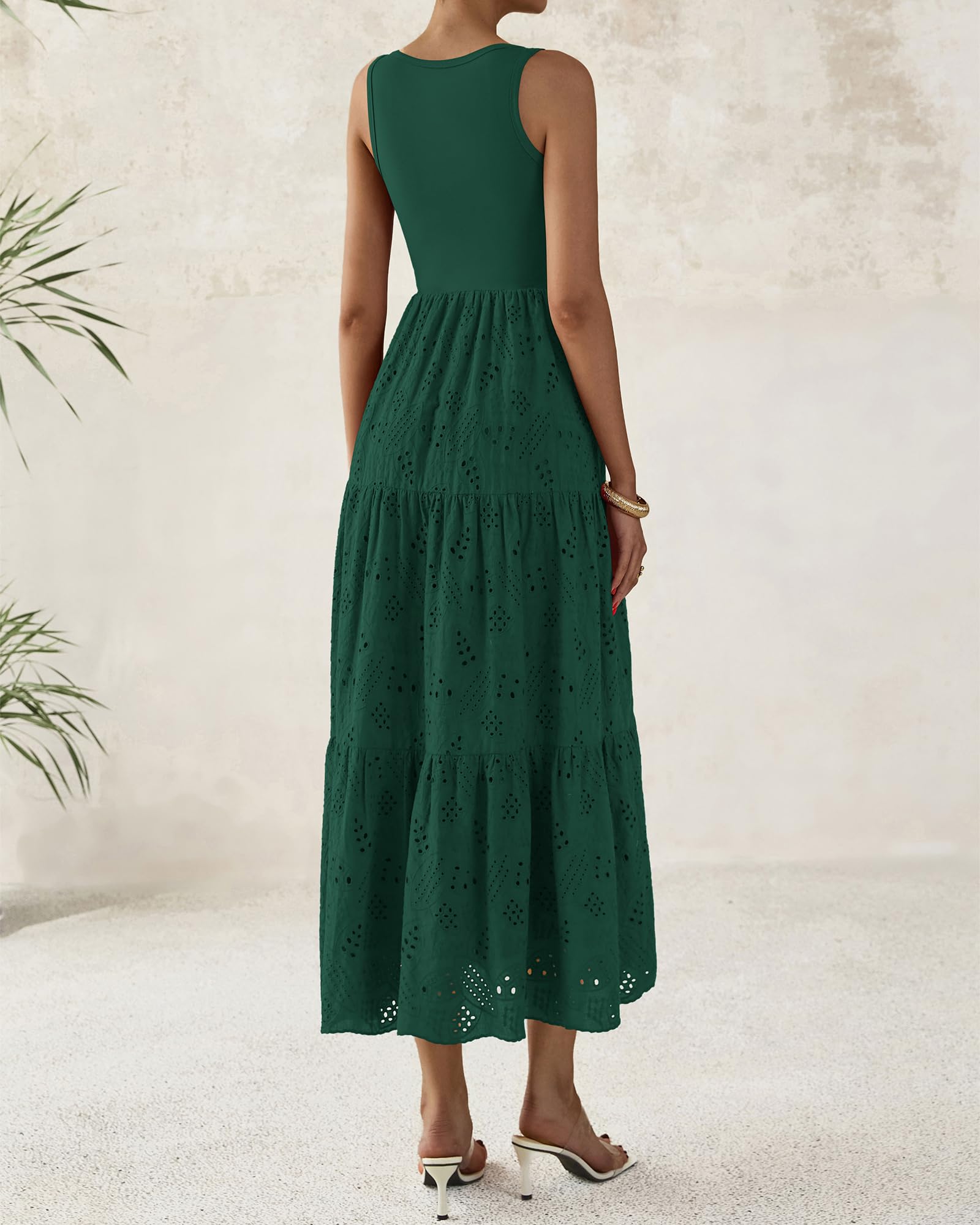 Foto 5 pulgar | Vestido Midi Btfbm Para Mujer, Con Ojales De Verano, Sin Mangas, Verde Oscuro - Venta Internacional.