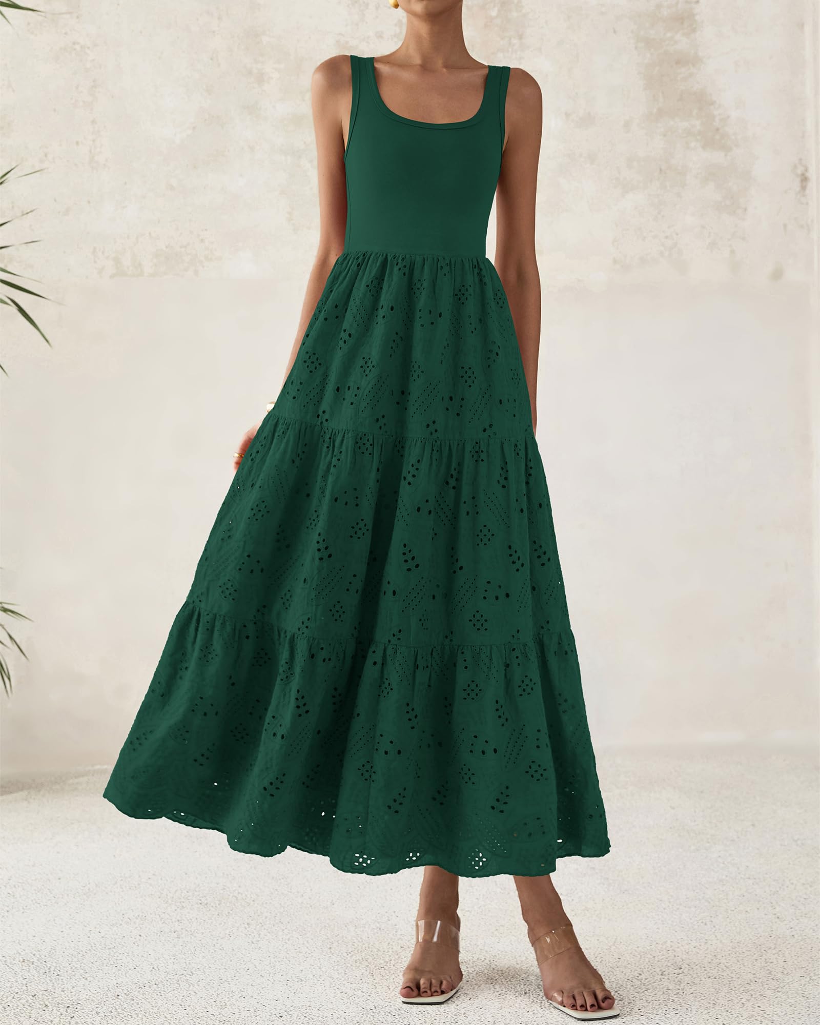 Foto 8 pulgar | Vestido Midi Btfbm Para Mujer, Con Ojales De Verano, Sin Mangas, Verde Oscuro - Venta Internacional.