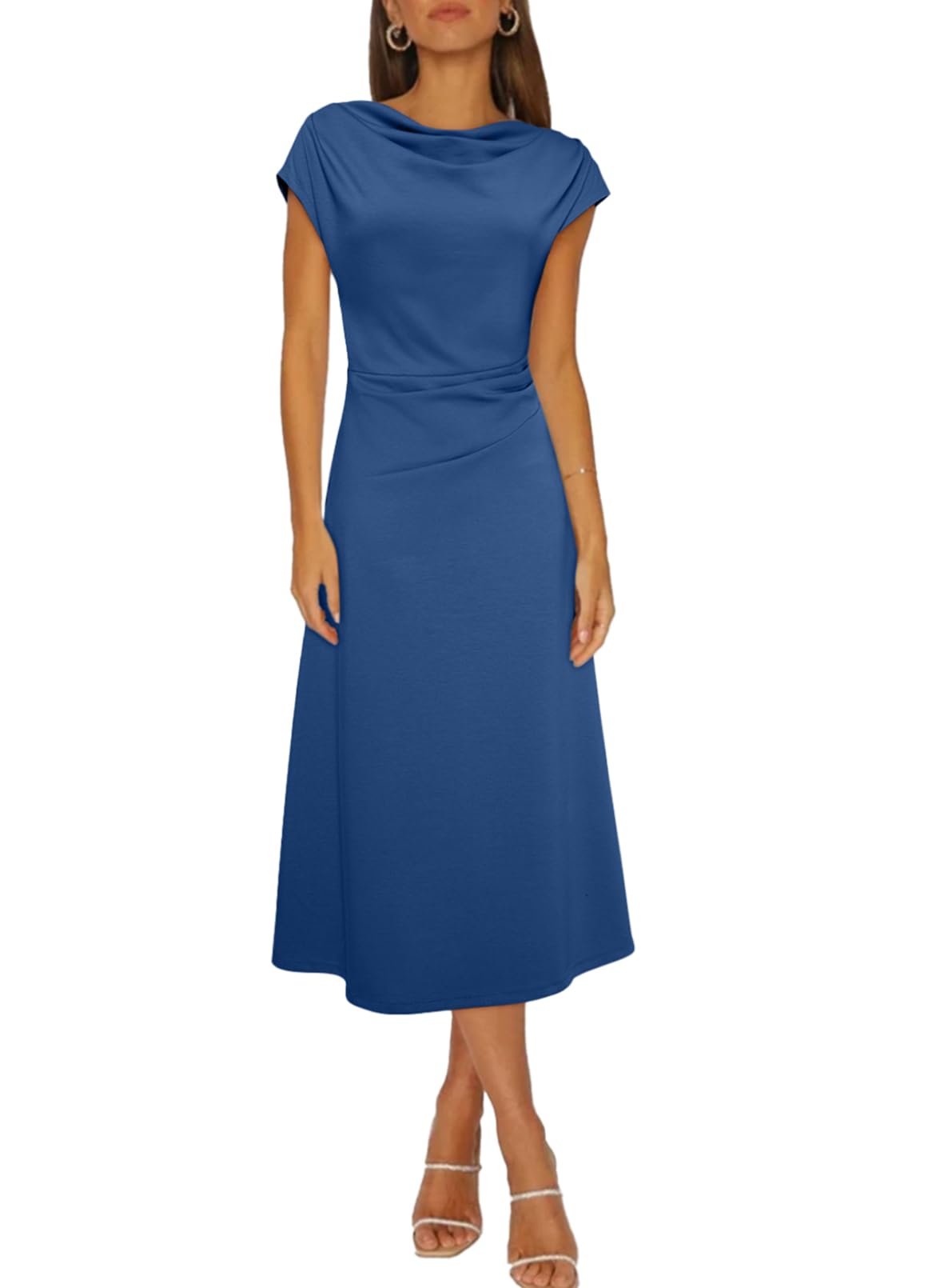 Foto 2 pulgar | Vestido Happy Sailed Azul Marino Con Cuello Vuelto Y Manga Corta Para Mujer - Venta Internacional.