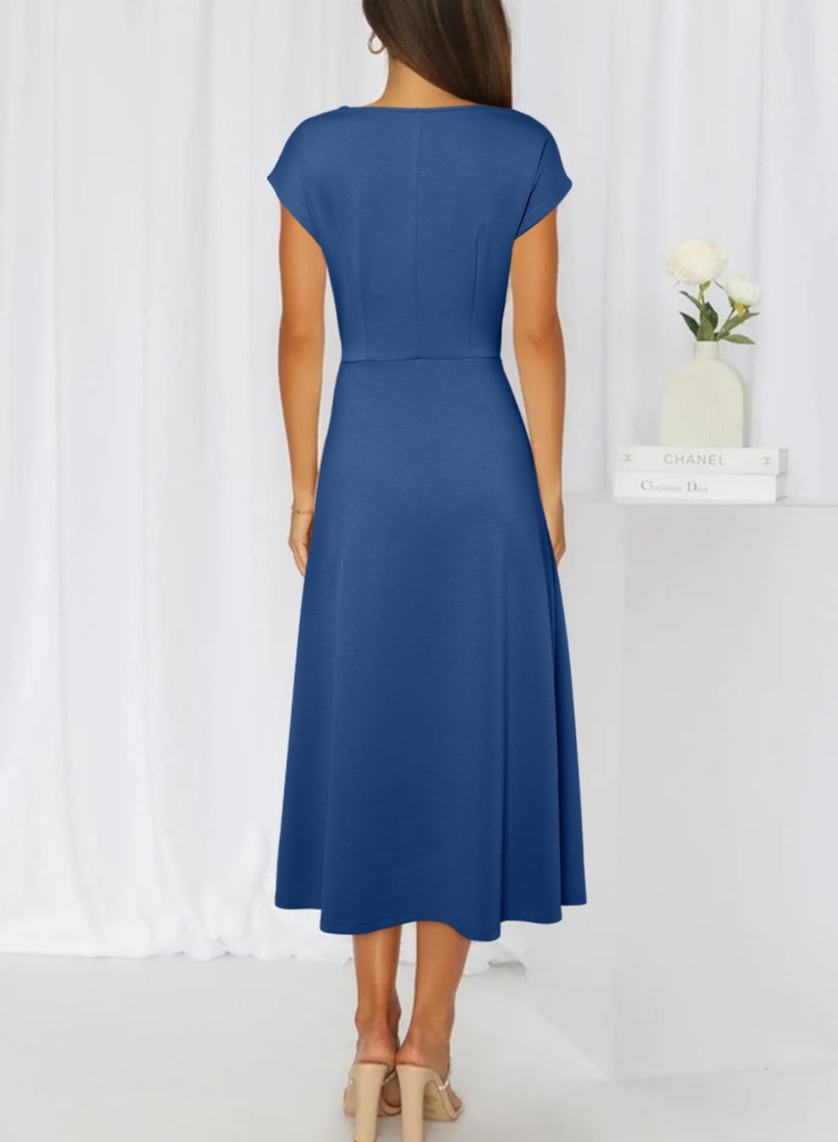 Foto 2 | Vestido Happy Sailed Azul Marino Con Cuello Vuelto Y Manga Corta Para Mujer - Venta Internacional.