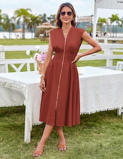 Foto 4 | Vestido Grace Karin, Formal, Verano, Trabajo 2025, Moderno, Rojo Oxidado, L - Venta Internacional.