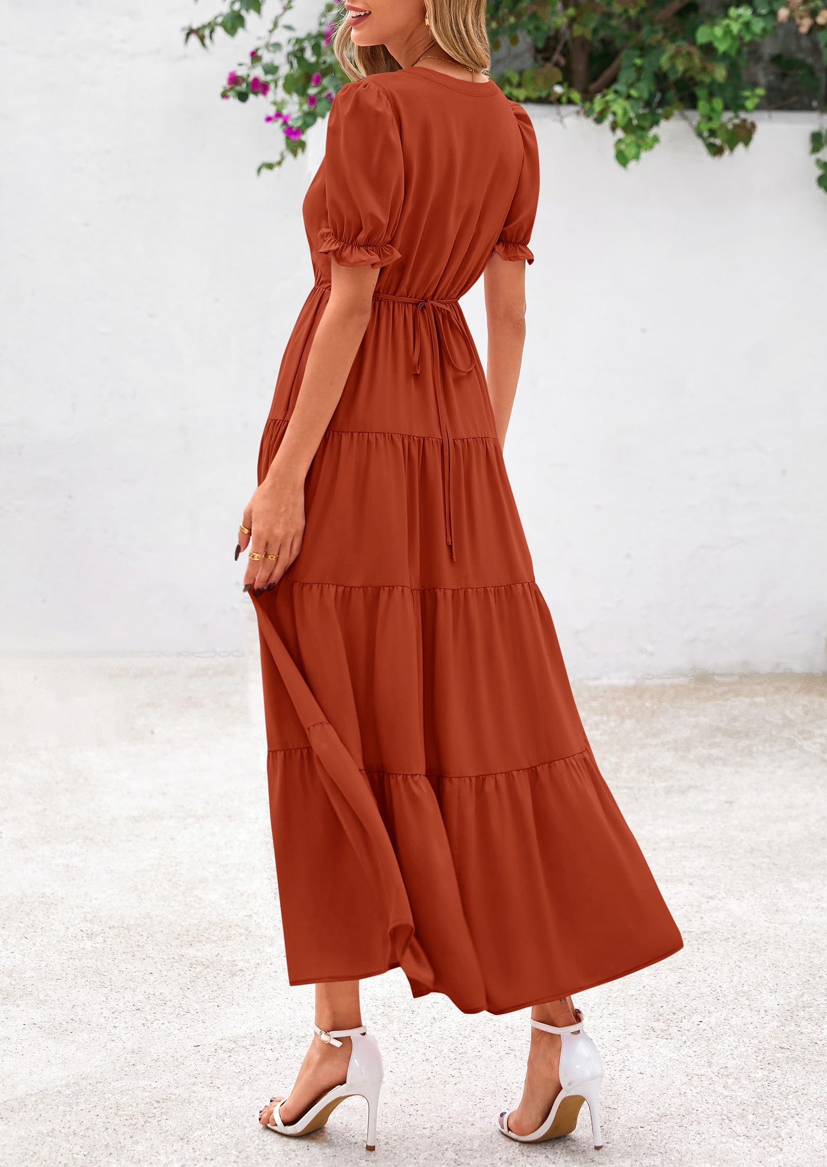 Foto 3 pulgar | Vestido Midi Prettygarden Para Mujer, Casual, Verano 2025, Rojo Ladrillo - Venta Internacional.
