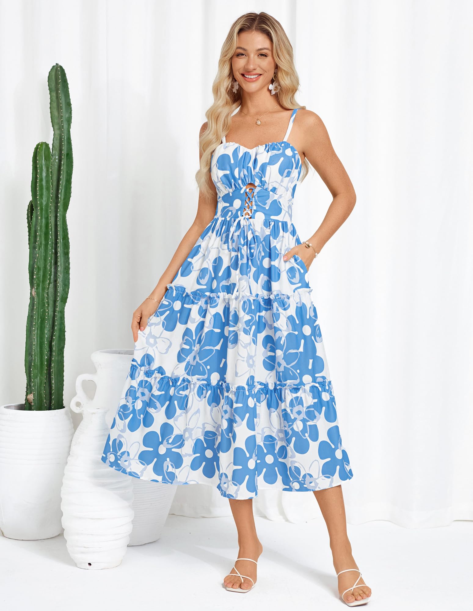 Foto 3 pulgar | Vestido Largo De Verano Grace Karin Con Estampado Floral Y Tirantes Finos Para Mujer - Venta Internacional.