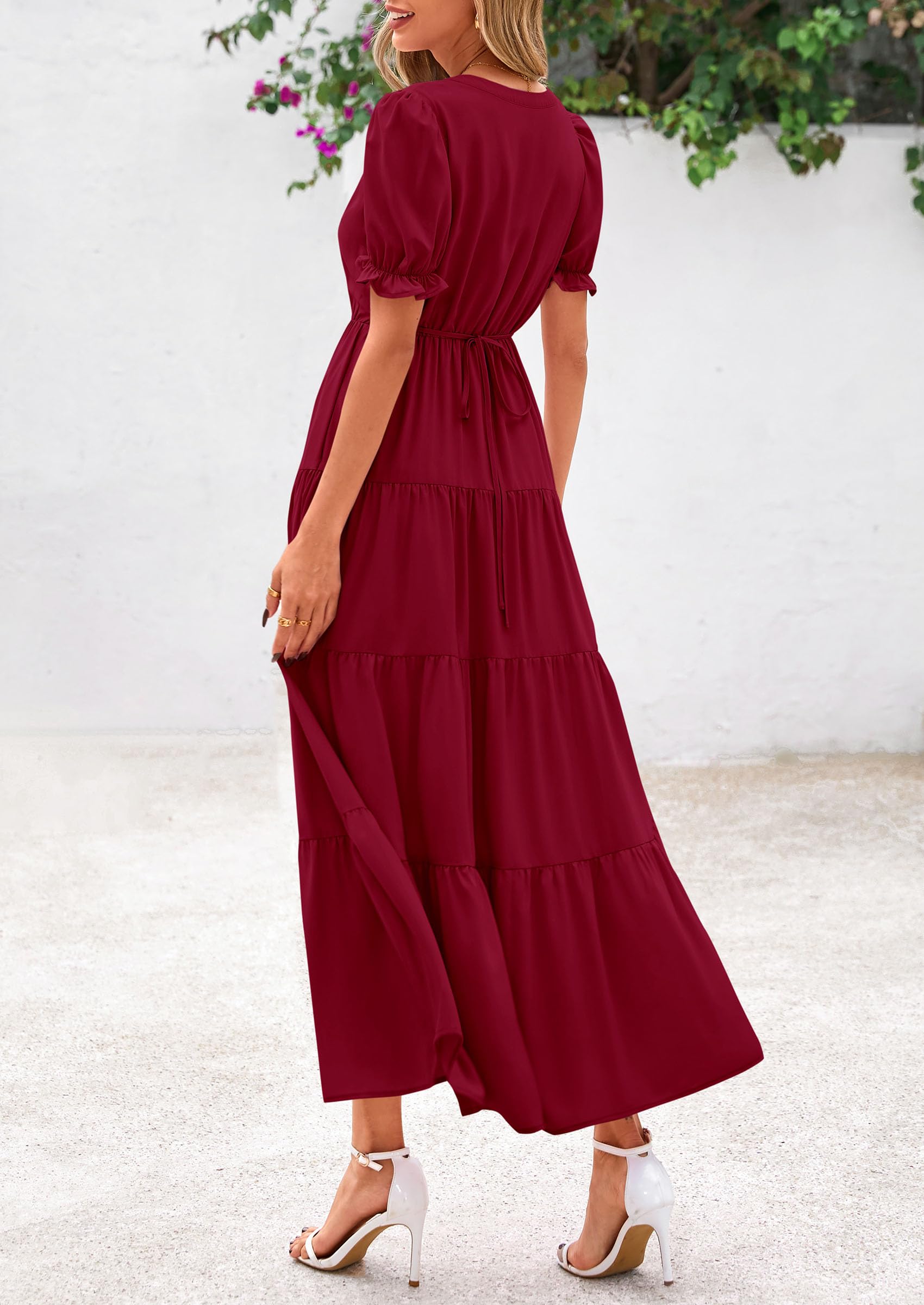 Foto 3 pulgar | Vestido Midi Prettygarden Para Mujer, Casual, Verano 2025, Rojo Vino - Venta Internacional.