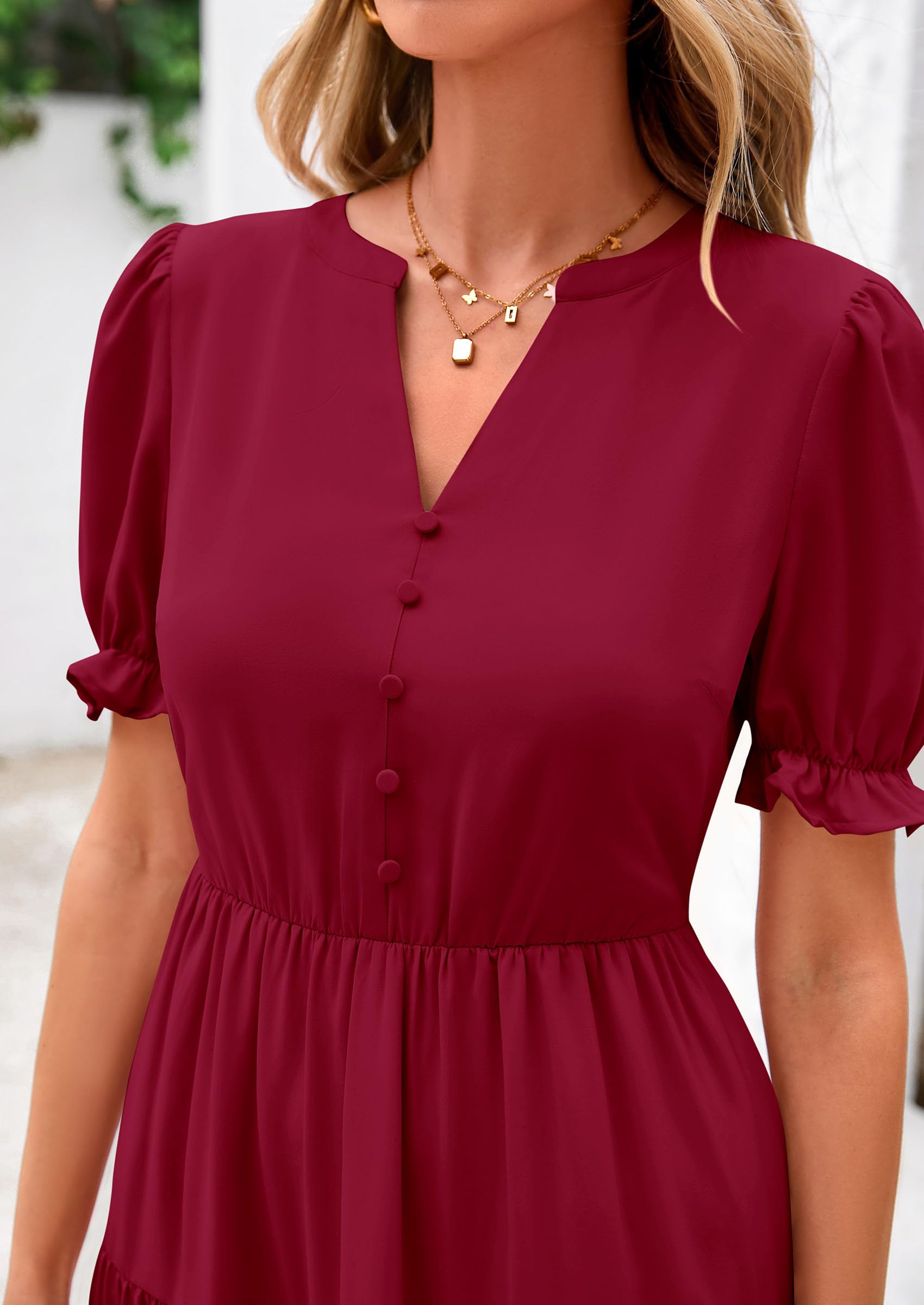 Foto 6 pulgar | Vestido Midi Prettygarden Para Mujer, Casual, Verano 2025, Rojo Vino - Venta Internacional.
