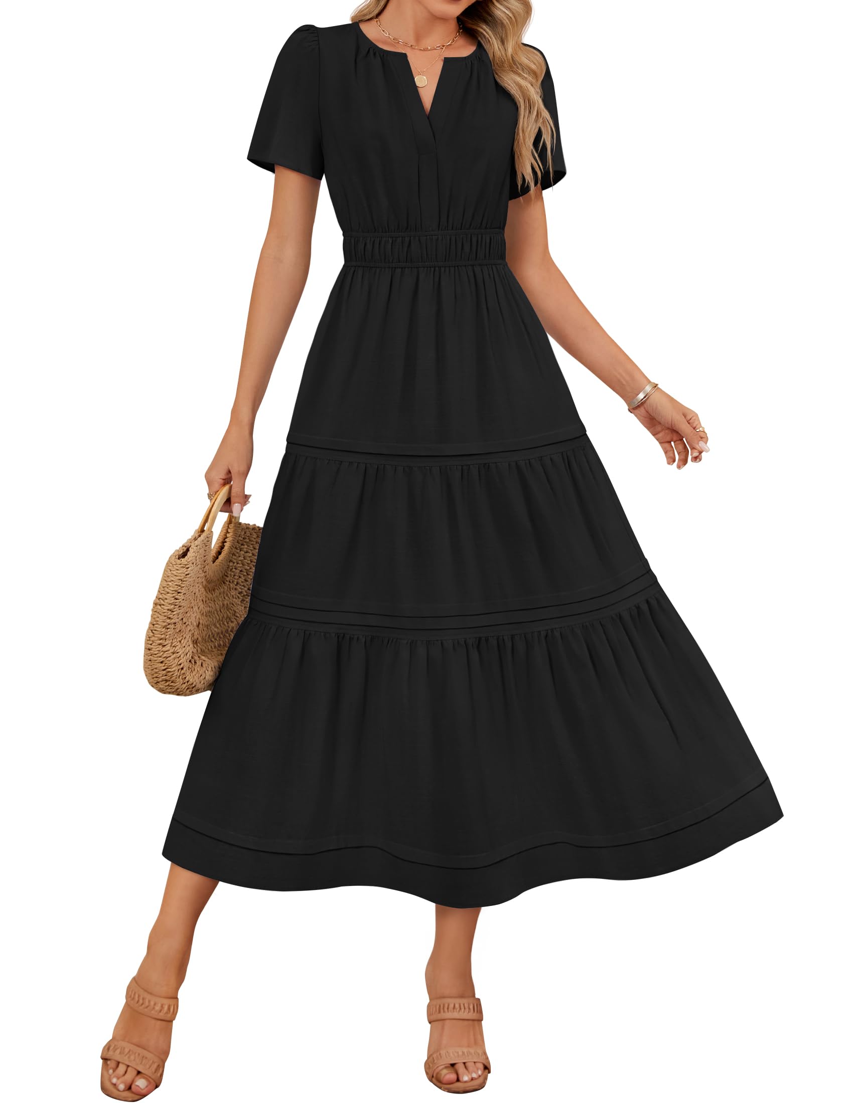Foto 2 pulgar | Vestido Zesica Summer Casual Midi Para Mujer Negro Talla M - Venta Internacional.