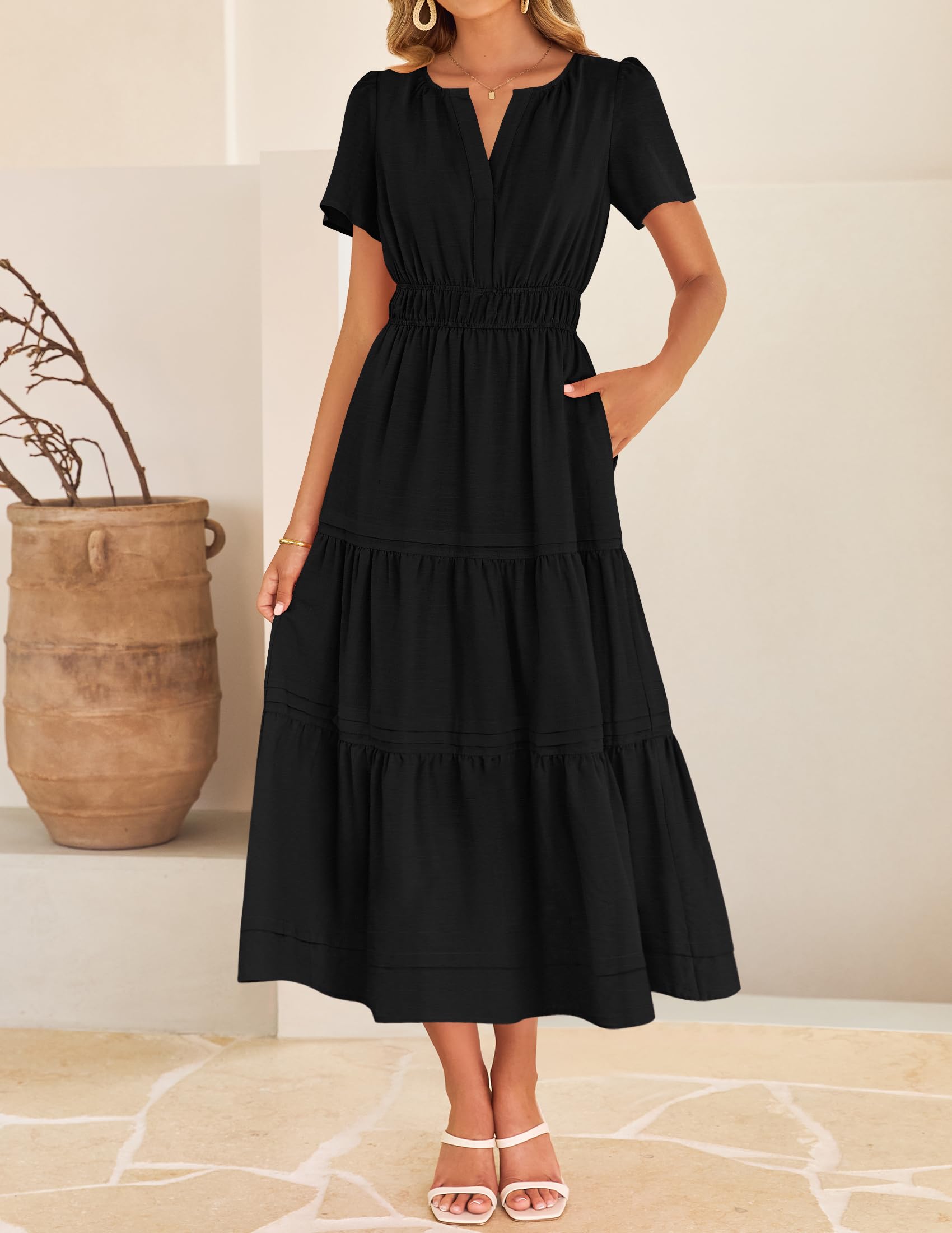 Foto 4 pulgar | Vestido Zesica Summer Casual Midi Para Mujer Negro Talla M - Venta Internacional.