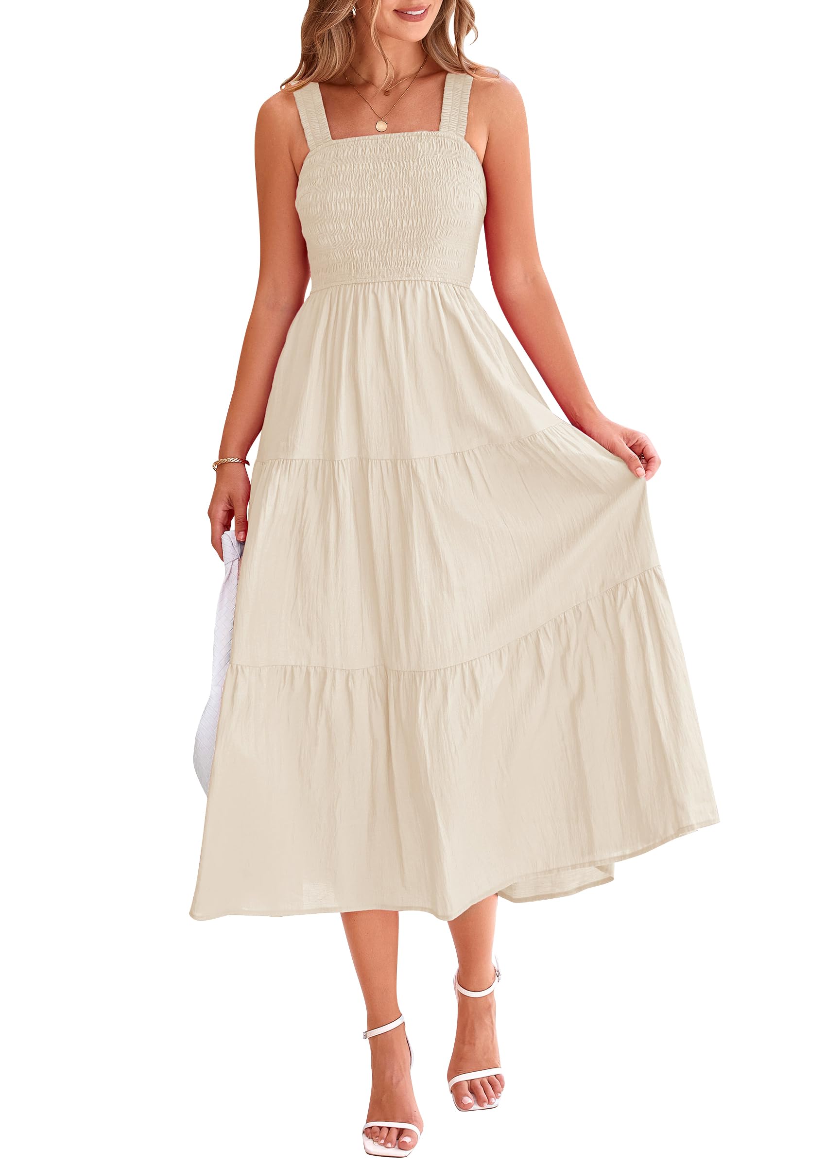 Foto 1 | Vestido Prettygarden Para Mujer, A Media Pierna, Verano 2025, Color Albaricoque - Venta Internacional.