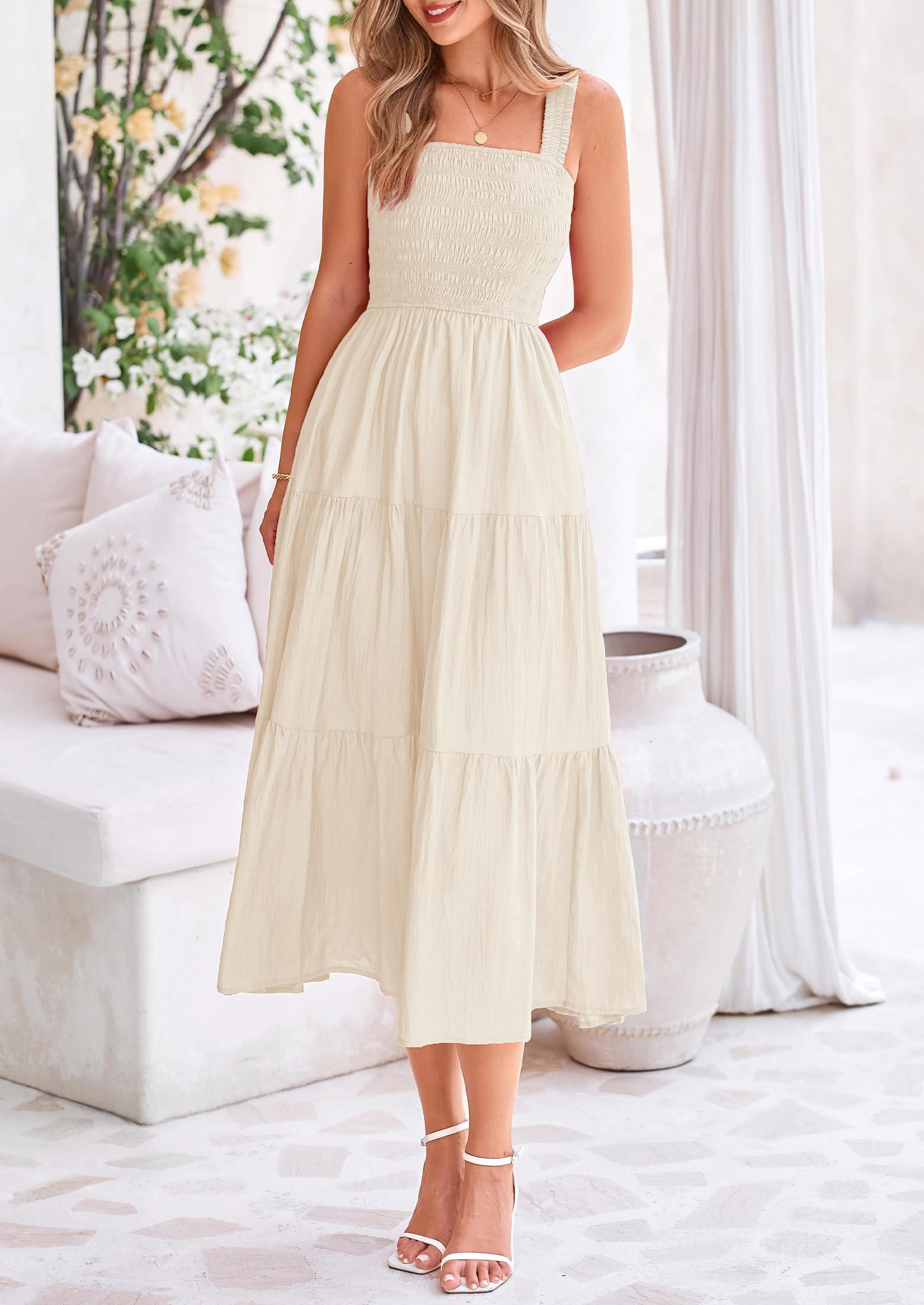 Foto 3 | Vestido Prettygarden Para Mujer, A Media Pierna, Verano 2025, Color Albaricoque - Venta Internacional.