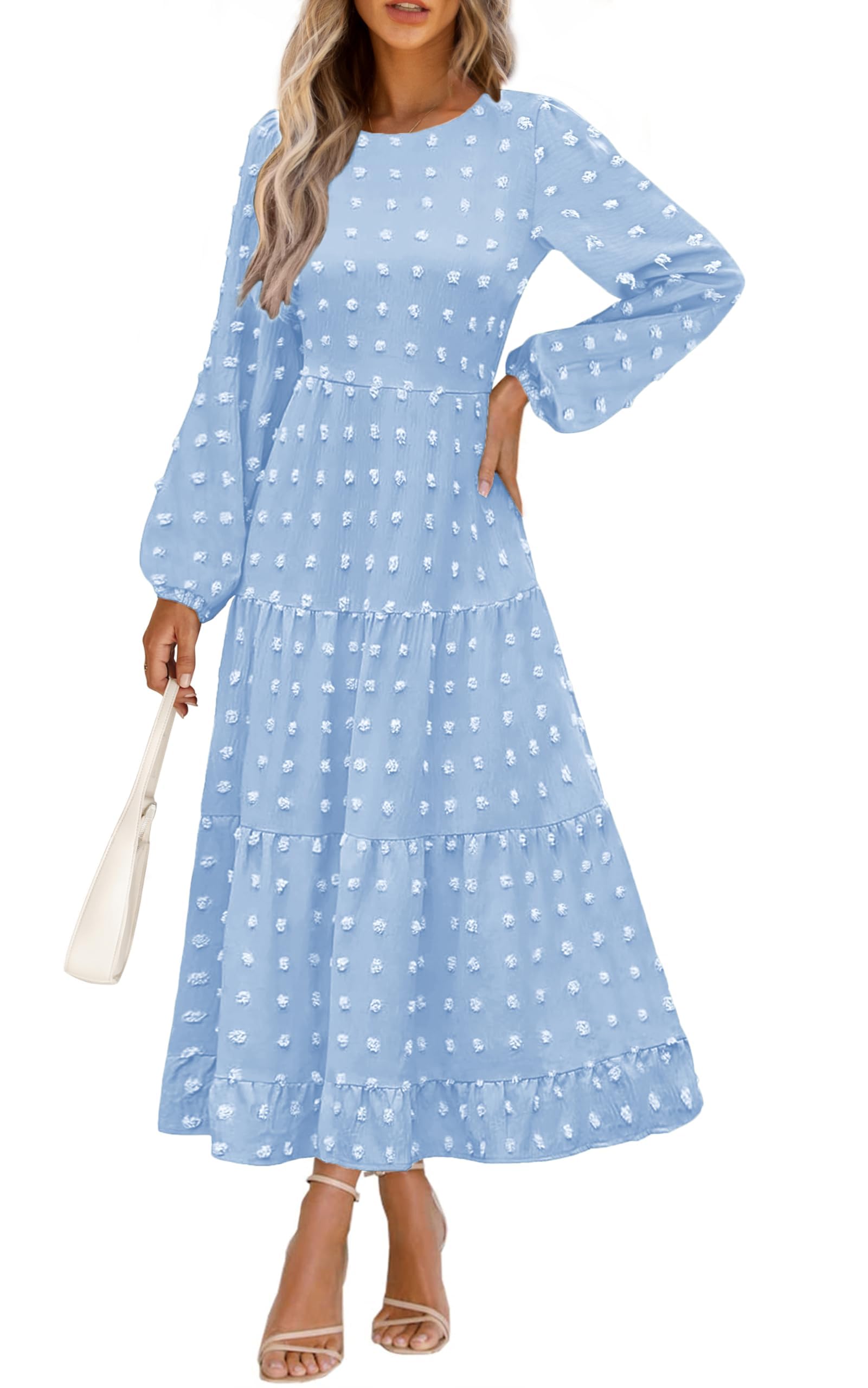 Foto 2 pulgar | Vestido Largo Prettygarden Para Mujer Otoño-primavera Con Lunares Suizos - Venta Internacional.
