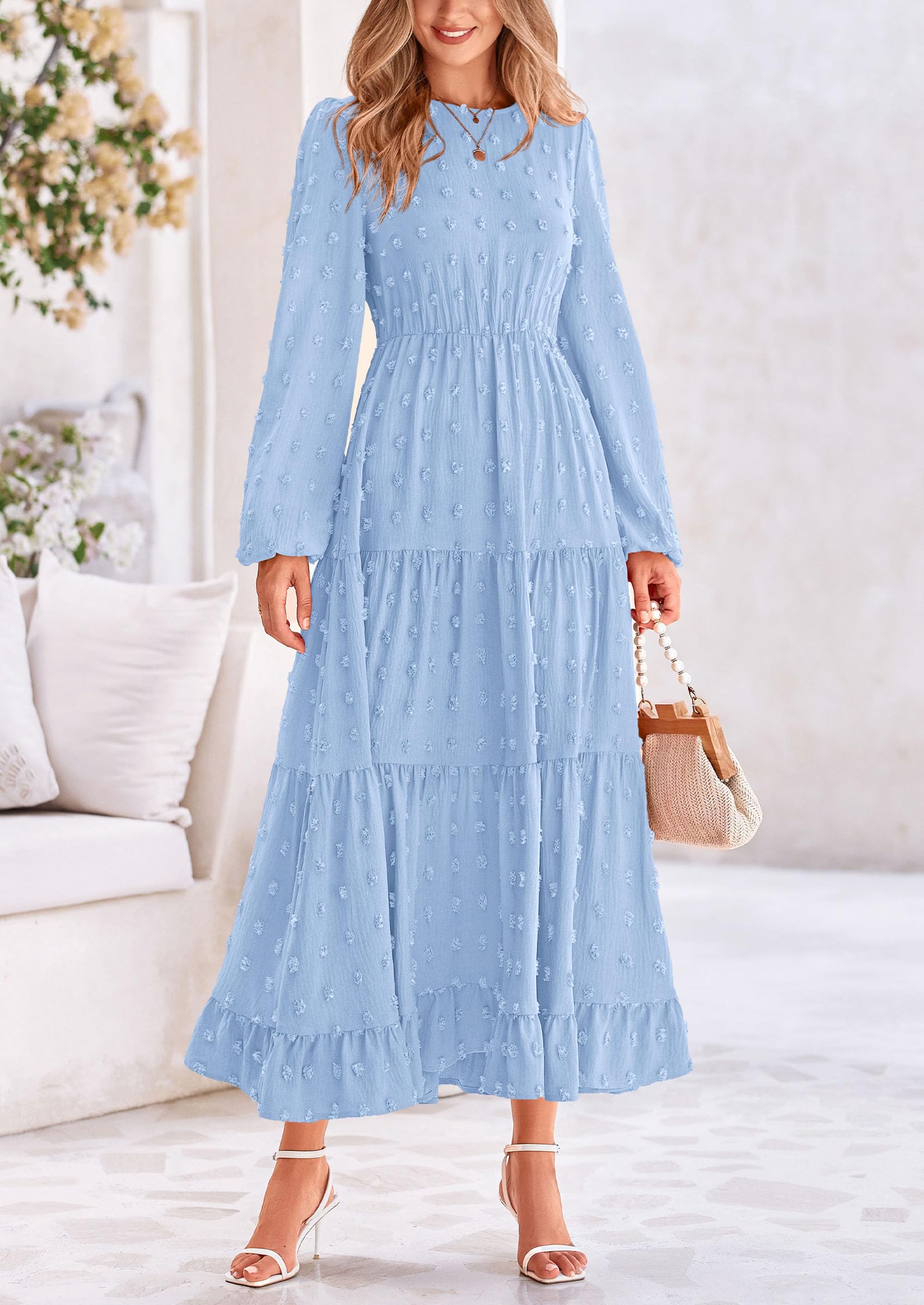 Foto 5 pulgar | Vestido Largo Prettygarden Para Mujer Otoño-primavera Con Lunares Suizos - Venta Internacional.