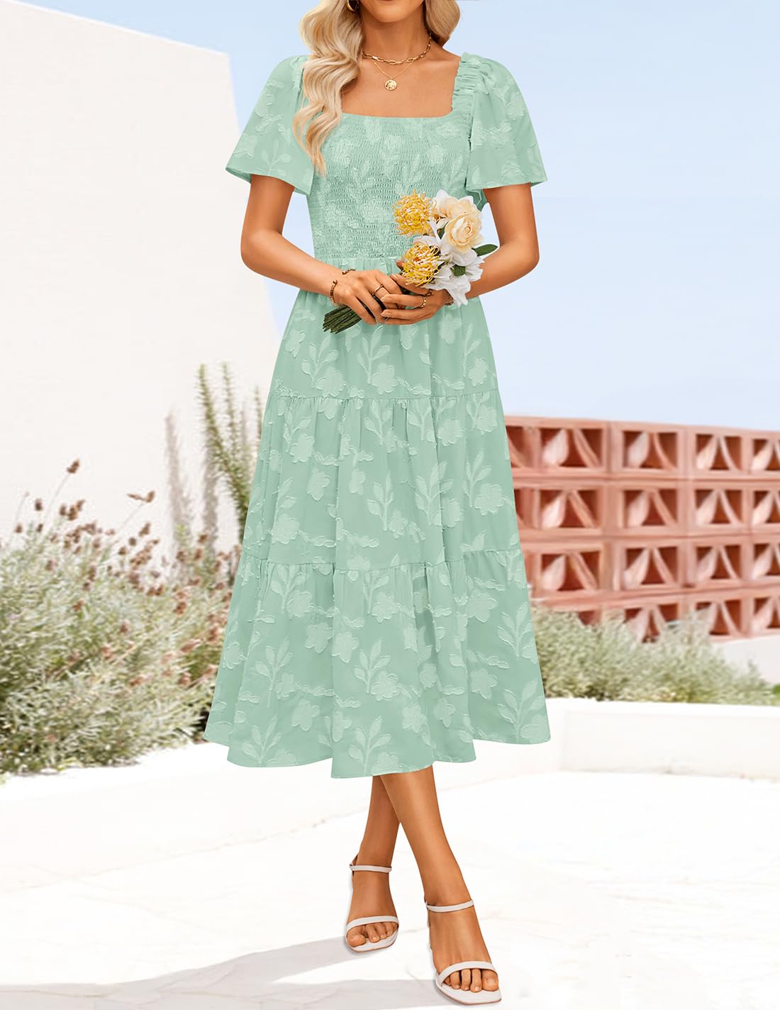Foto 4 pulgar | Vestido Zesica Bohemio Floral Midi para Mujer - Venta Internacional