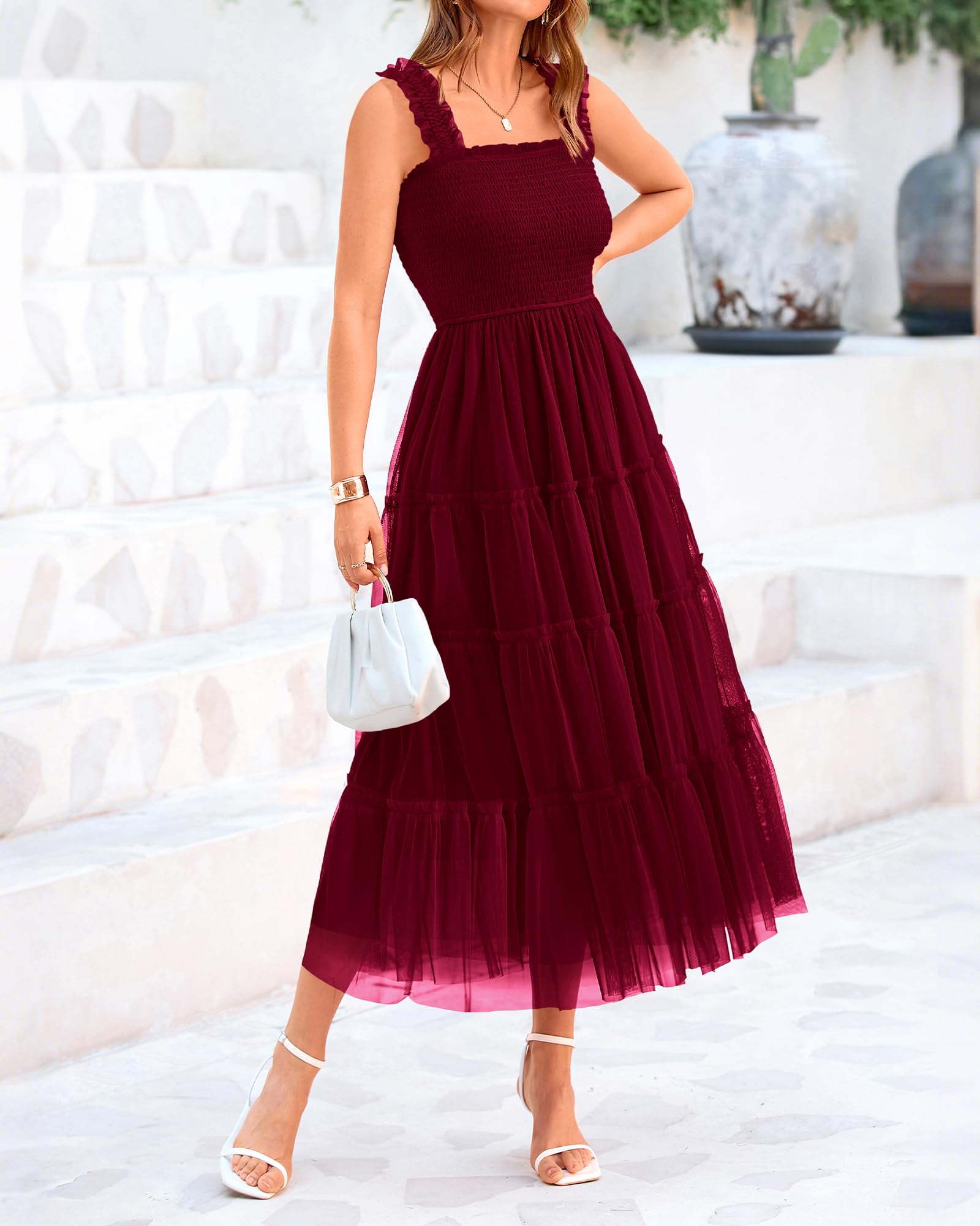 Foto 5 pulgar | Vestido Btfbm De Tul Con Cuello Cuadrado, Sin Mangas, Verano 2025, Para Mujer - Venta Internacional.
