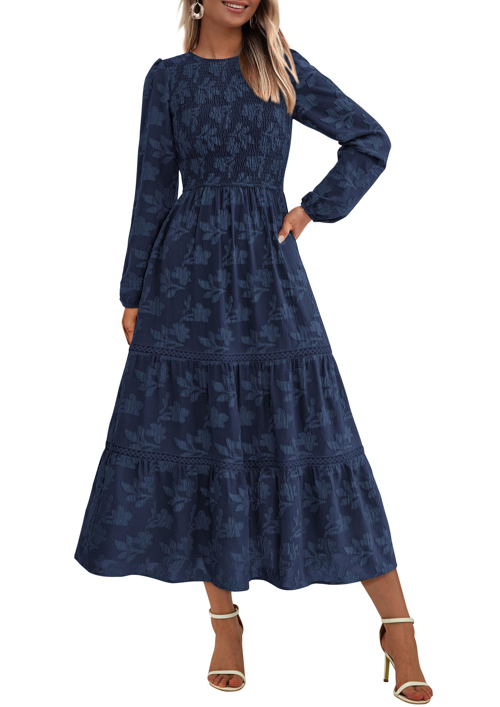 Foto 2 pulgar | Vestido Prettygarden Para Mujer, Primavera Y Otoño, Manga Larga, Azul Marino - Venta Internacional.