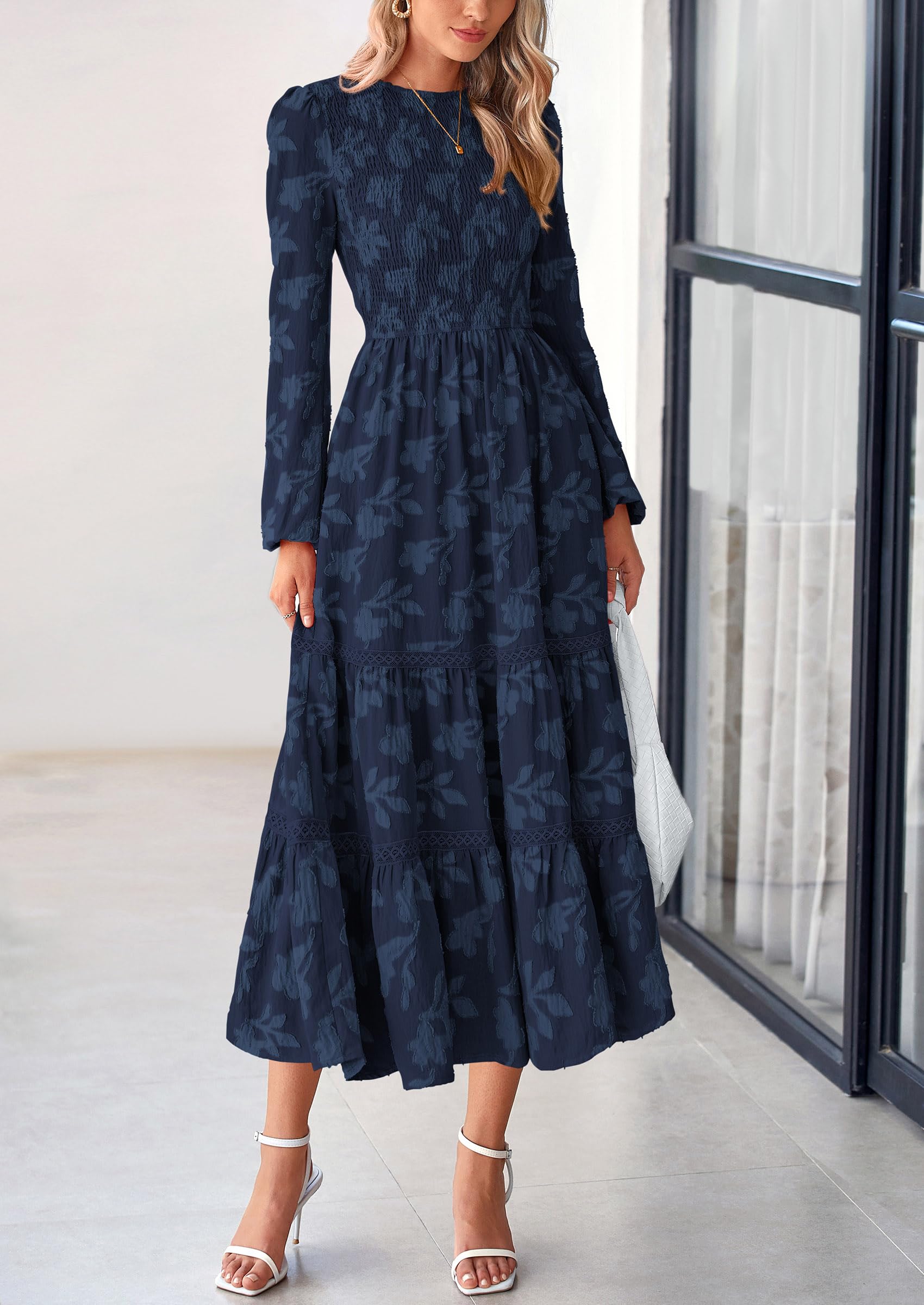 Foto 4 pulgar | Vestido Prettygarden Para Mujer, Primavera Y Otoño, Manga Larga, Azul Marino - Venta Internacional.