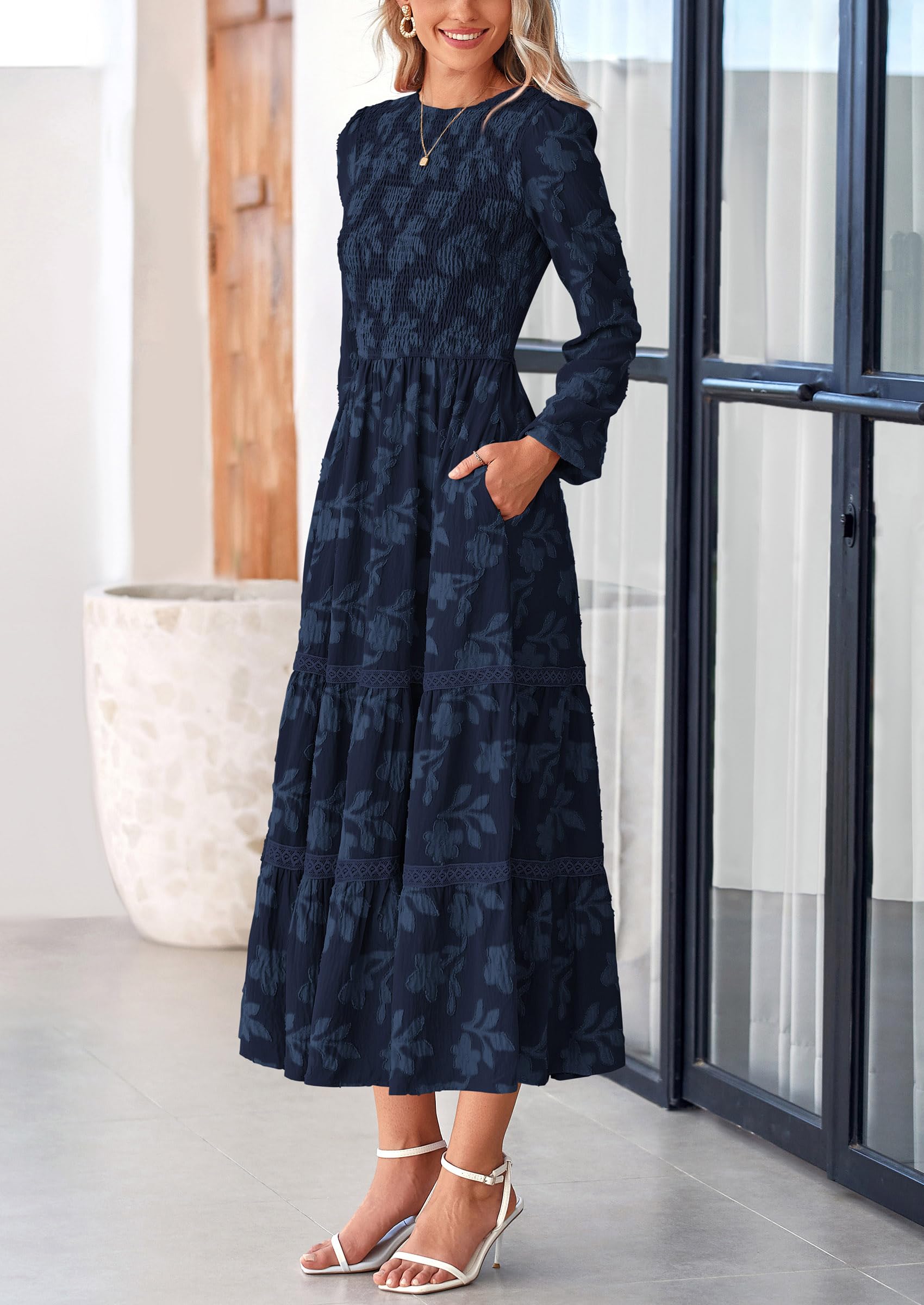 Foto 5 pulgar | Vestido Prettygarden Para Mujer, Primavera Y Otoño, Manga Larga, Azul Marino - Venta Internacional.