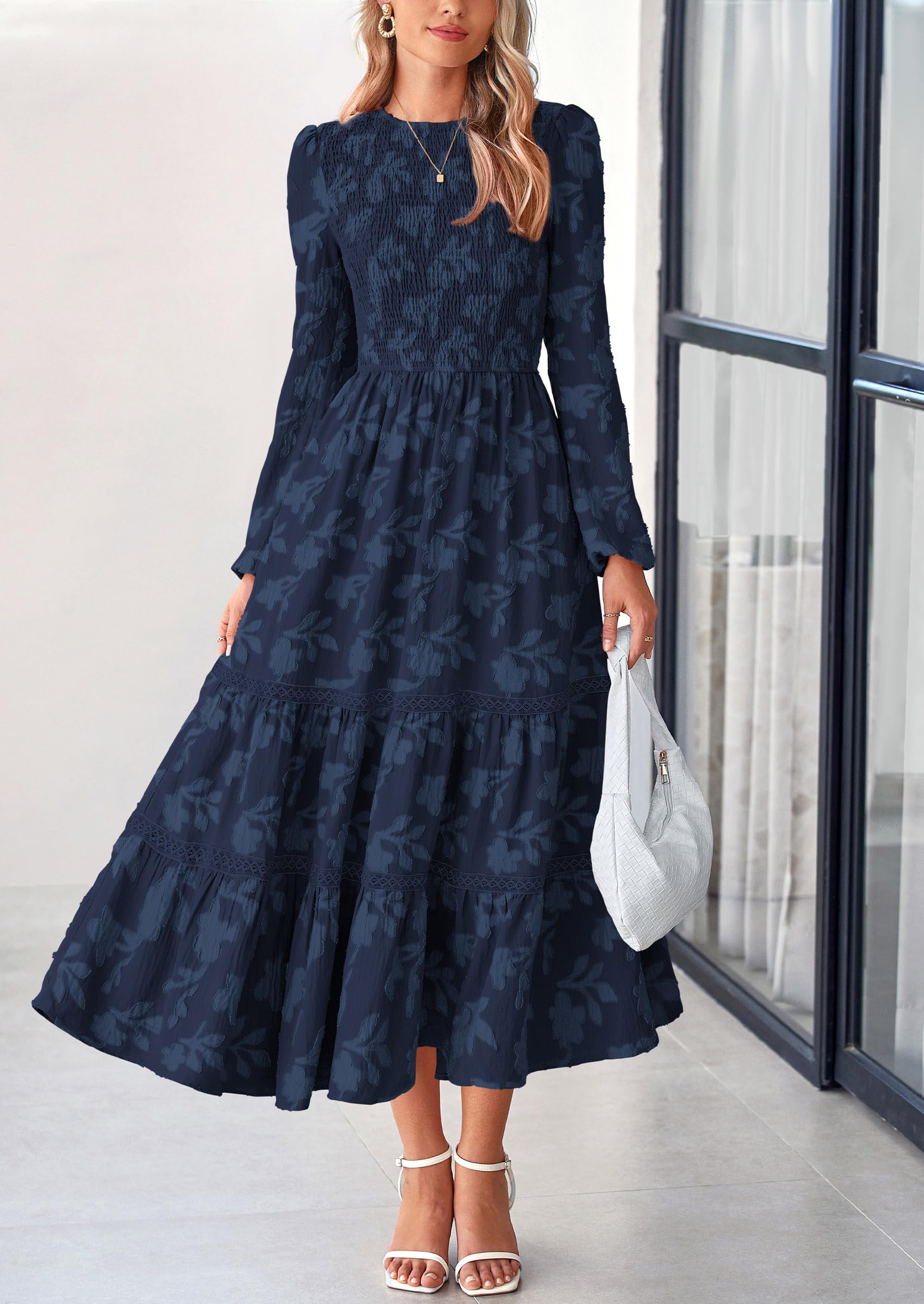 Foto 6 pulgar | Vestido Prettygarden Para Mujer, Primavera Y Otoño, Manga Larga, Azul Marino - Venta Internacional.