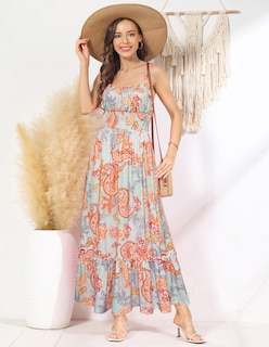 Foto 2 | Vestido Largo De Verano Grace Karin Azul Con Estampado Floral De Cachemir Para Mujer - Venta Internacional.