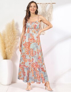 Foto 3 | Vestido Largo De Verano Grace Karin Azul Con Estampado Floral De Cachemir Para Mujer - Venta Internacional.