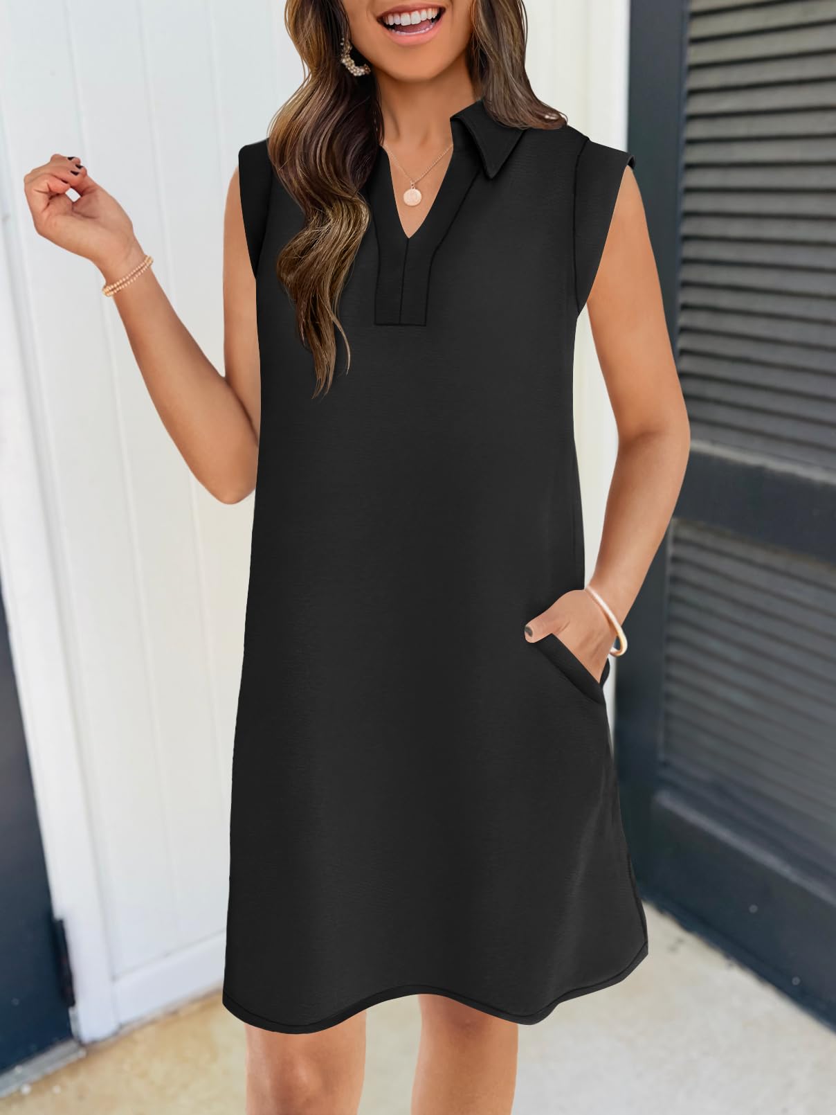 Foto 5 pulgar | Vestido Merokeety 2025, Verano, Manga Corta, Cuello En V, Negro - Venta Internacional.