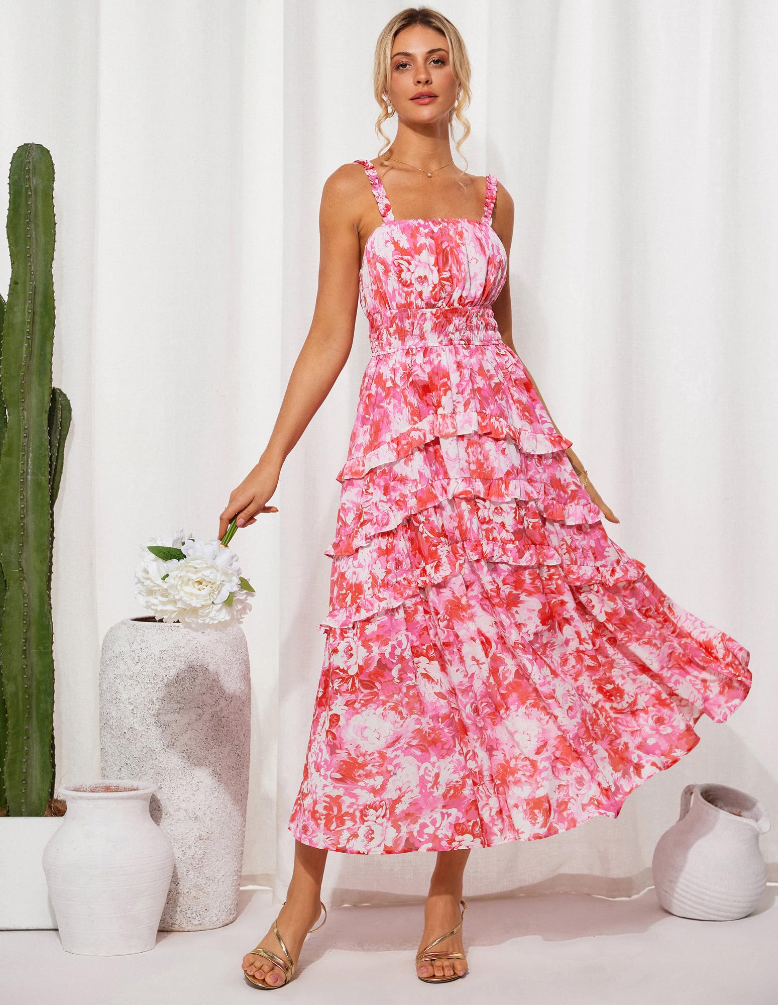 Foto 2 | Vestido Grace Karin, Floral, Para Invitada A La Boda, Bohemio, Maxi Rosa, Xxl - Venta Internacional.