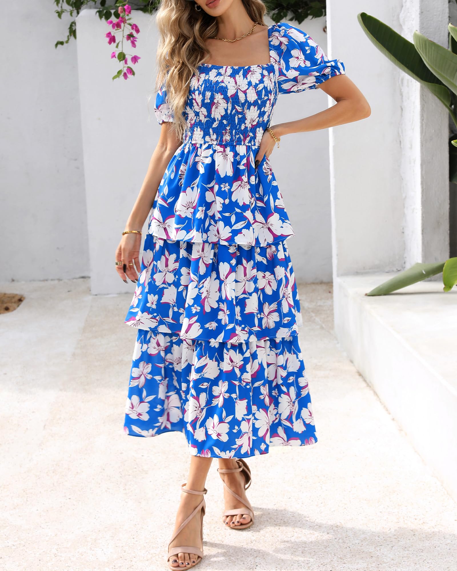 Foto 5 pulgar | Vestido Casual Btfbm Para Mujer Con Cuello Cuadrado Y Manga Abullonada - Venta Internacional.