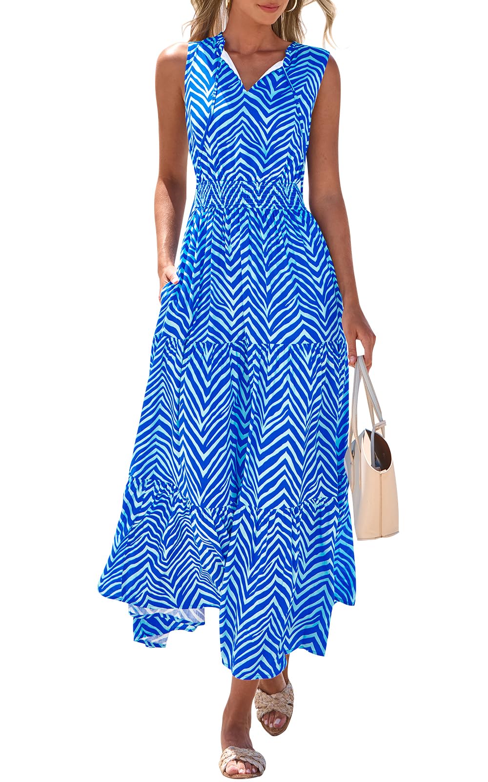Foto 2 pulgar | Vestido Prettygarden Sin Mangas Con Cuello En V Para Invitados De Boda, Azul Xl - Venta Internacional.