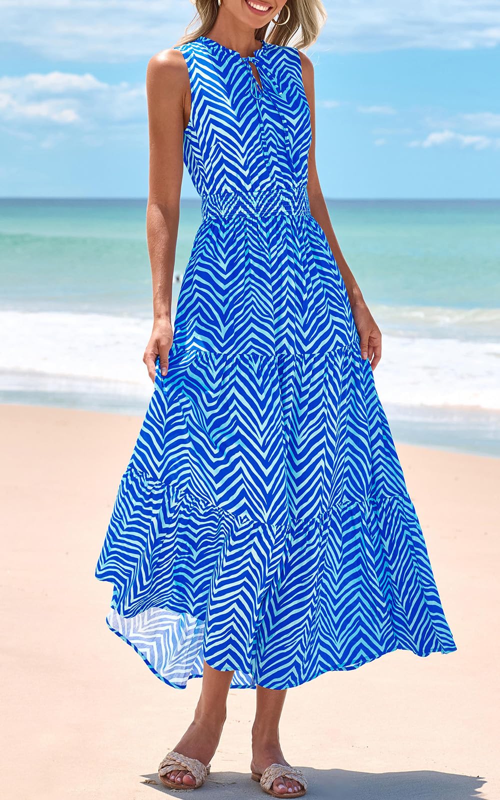 Foto 5 pulgar | Vestido Prettygarden Sin Mangas Con Cuello En V Para Invitados De Boda, Azul Xl - Venta Internacional.