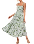 Vestido Largo Grace Karin Elegante Con Estampado Floral Escalonado En Gasa Verde - Venta Internacional.