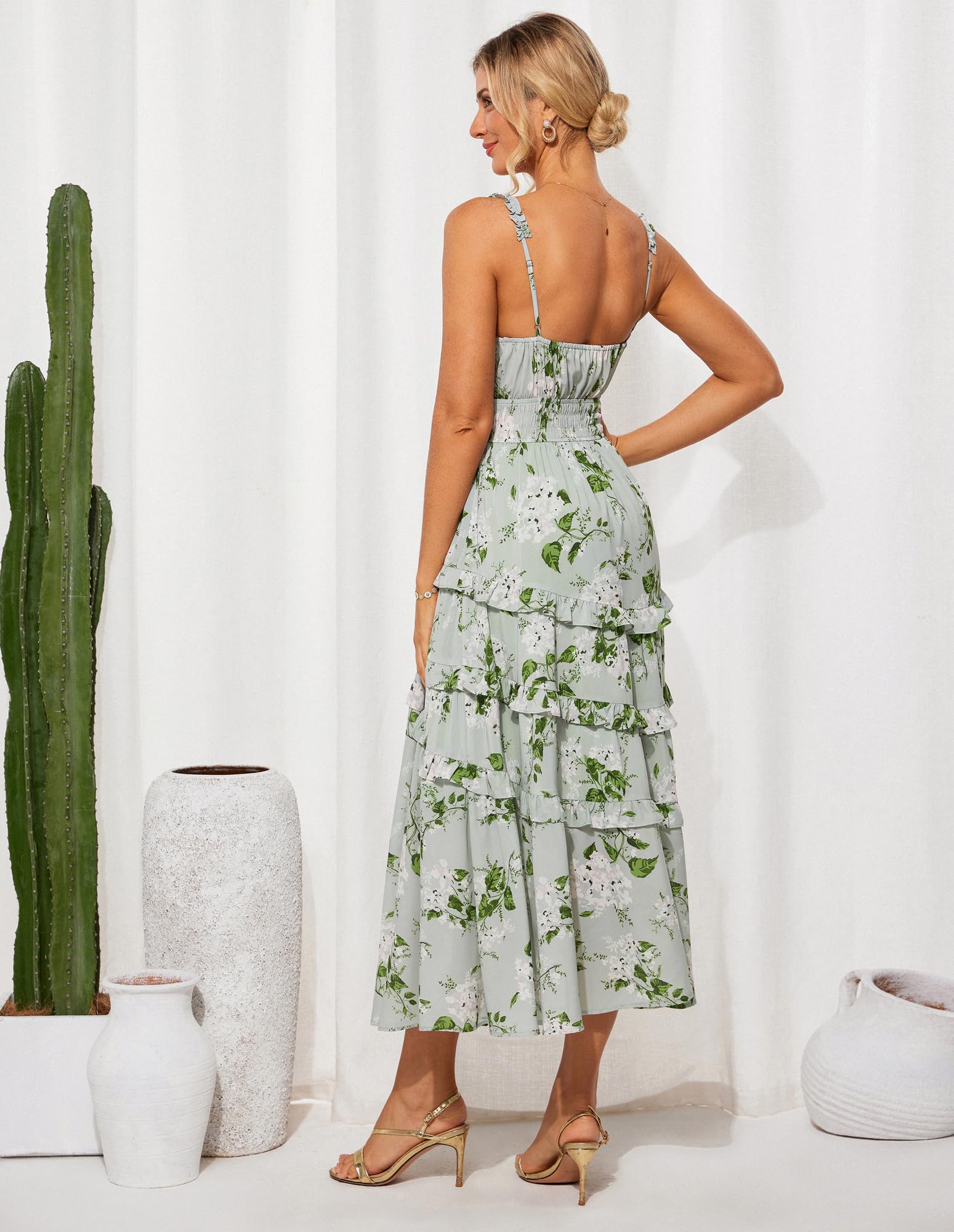 Foto 4 pulgar | Vestido Largo Grace Karin Elegante Con Estampado Floral Escalonado En Gasa Verde - Venta Internacional.