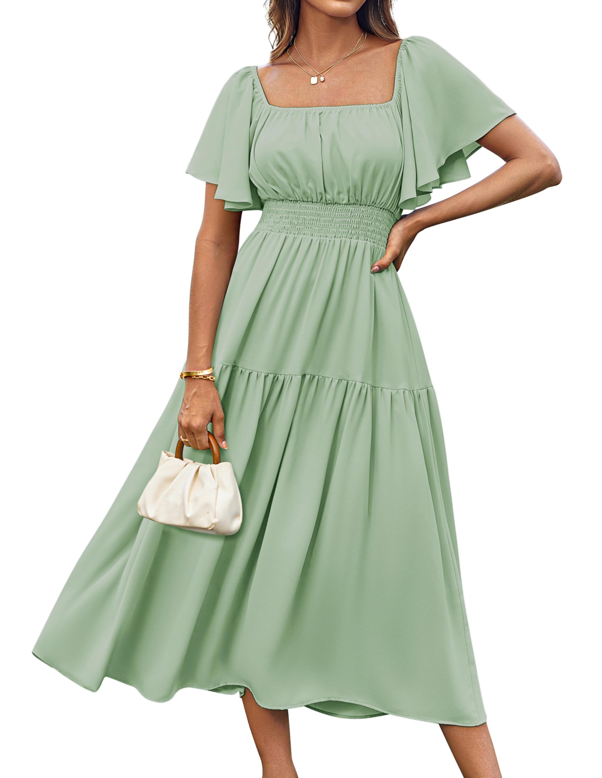 Vestido Grace Karin De Verano Con Cuello Cuadrado Y Manga Corta Verde Xxl - Venta Internacional.