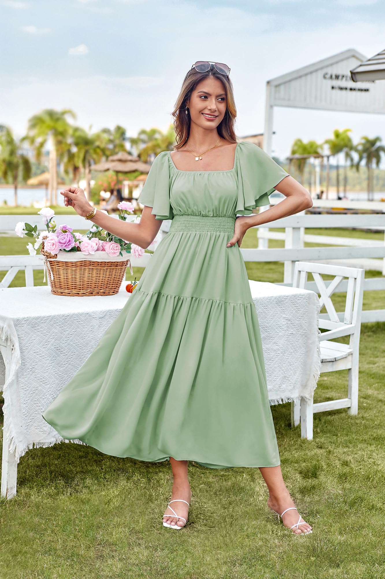 Foto 3 pulgar | Vestido Grace Karin De Verano Con Cuello Cuadrado Y Manga Corta Verde Xxl - Venta Internacional.