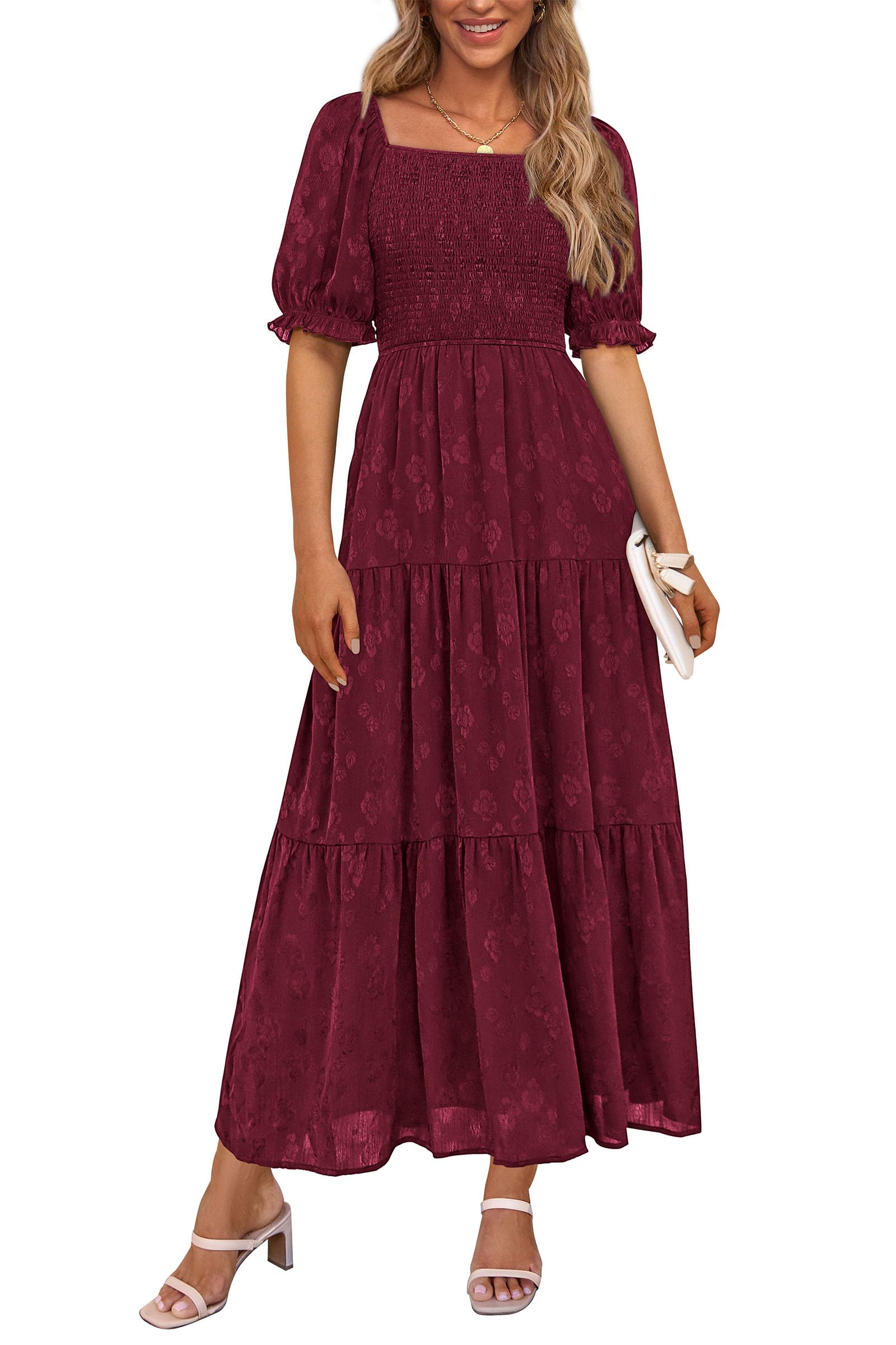 Foto 1 | Vestido Midi Prettygarden Para Mujer, Verano 2025, Estampado Floral, Rojo Vino - Venta Internacional.