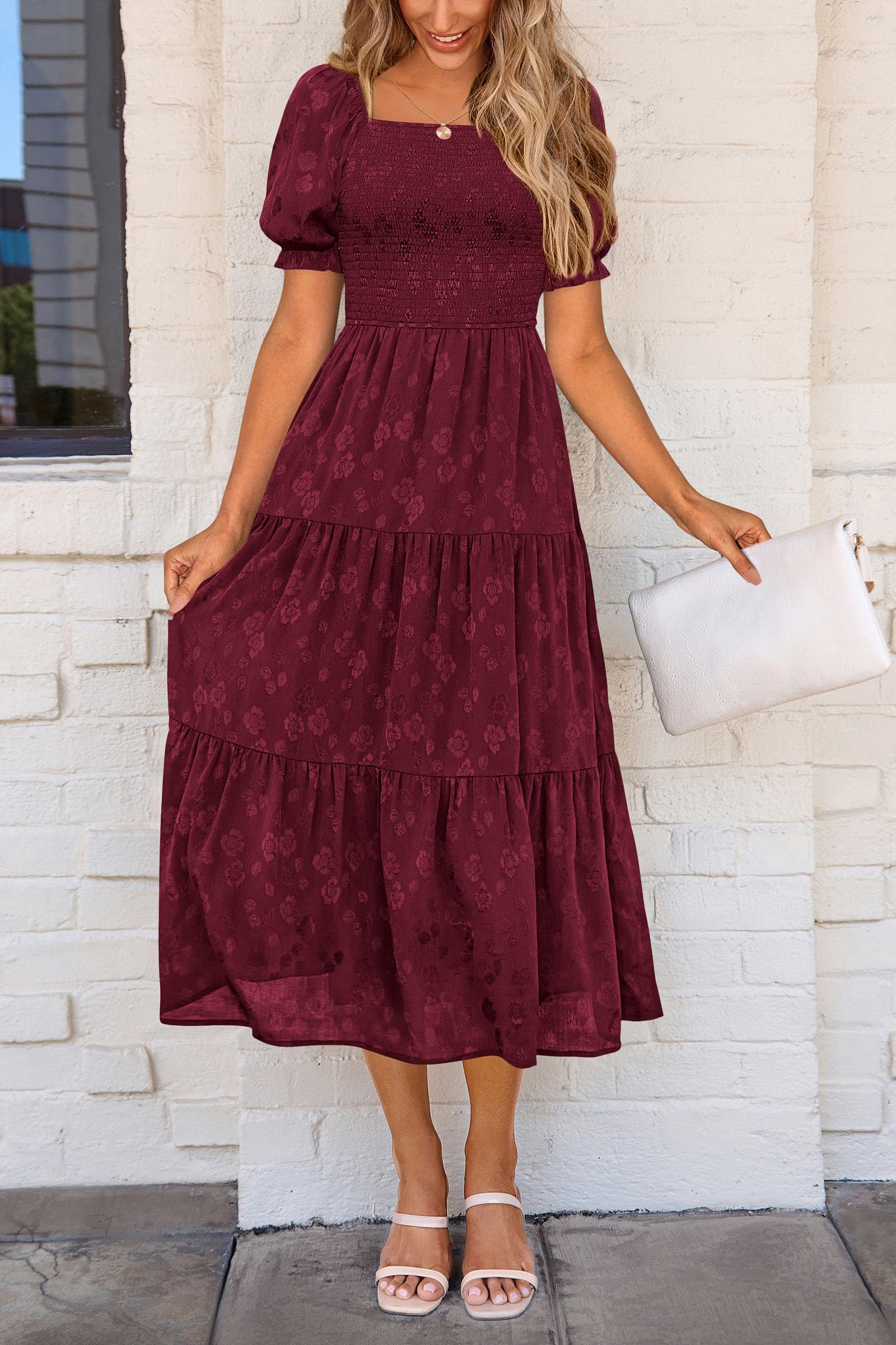 Foto 4 pulgar | Vestido Midi Prettygarden Para Mujer, Verano 2025, Estampado Floral, Rojo Vino - Venta Internacional.