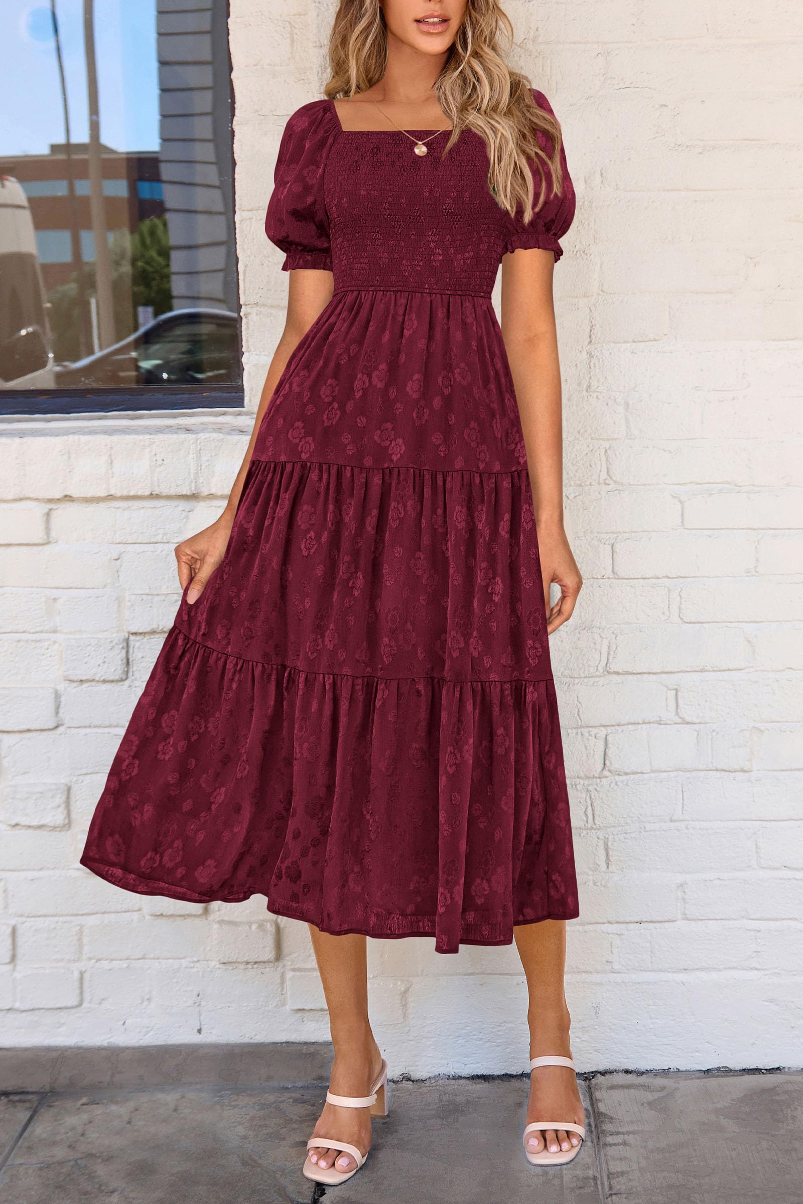 Foto 4 | Vestido Midi Prettygarden Para Mujer, Verano 2025, Estampado Floral, Rojo Vino - Venta Internacional.