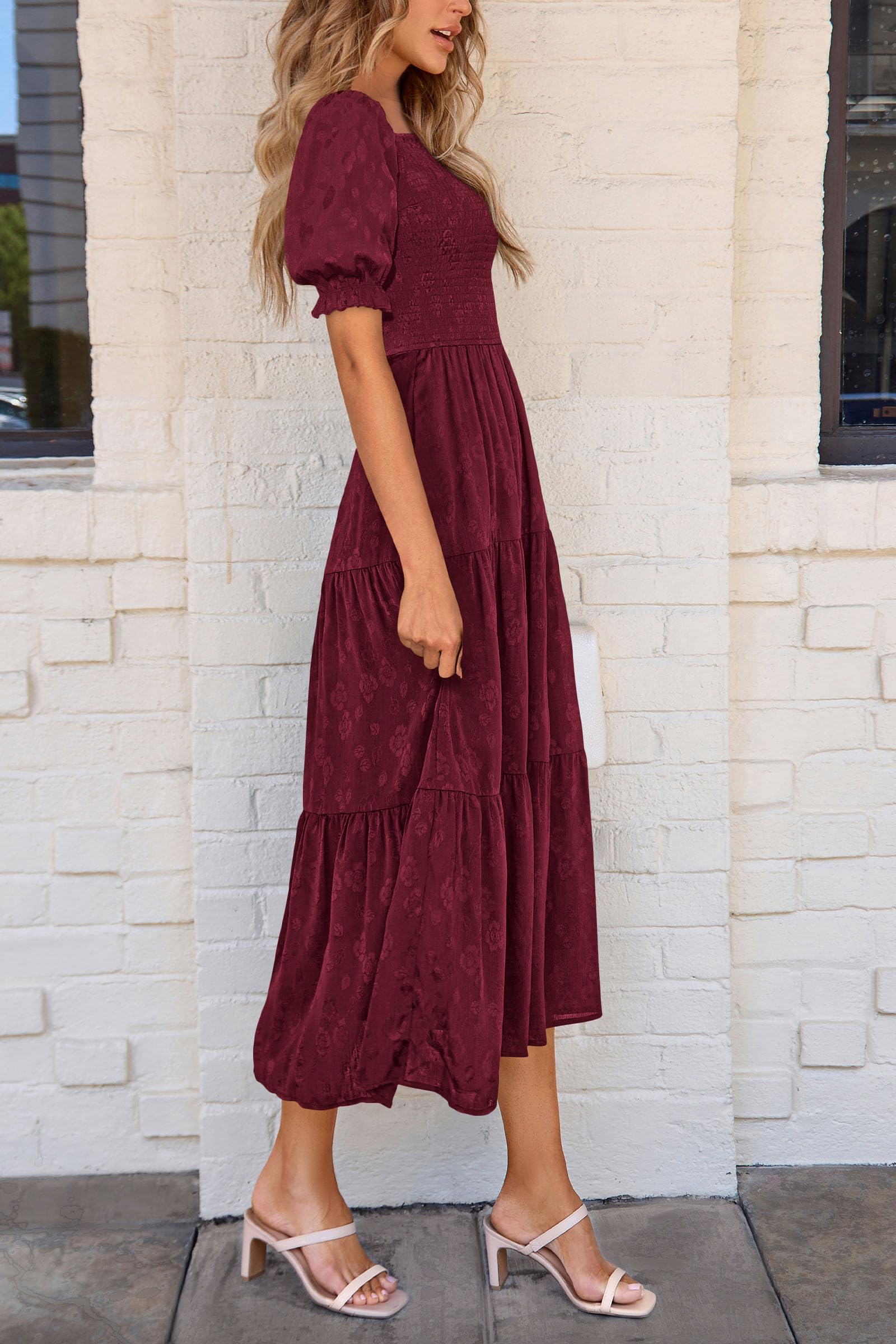 Foto 7 | Vestido Midi Prettygarden Para Mujer, Verano 2025, Estampado Floral, Rojo Vino - Venta Internacional.