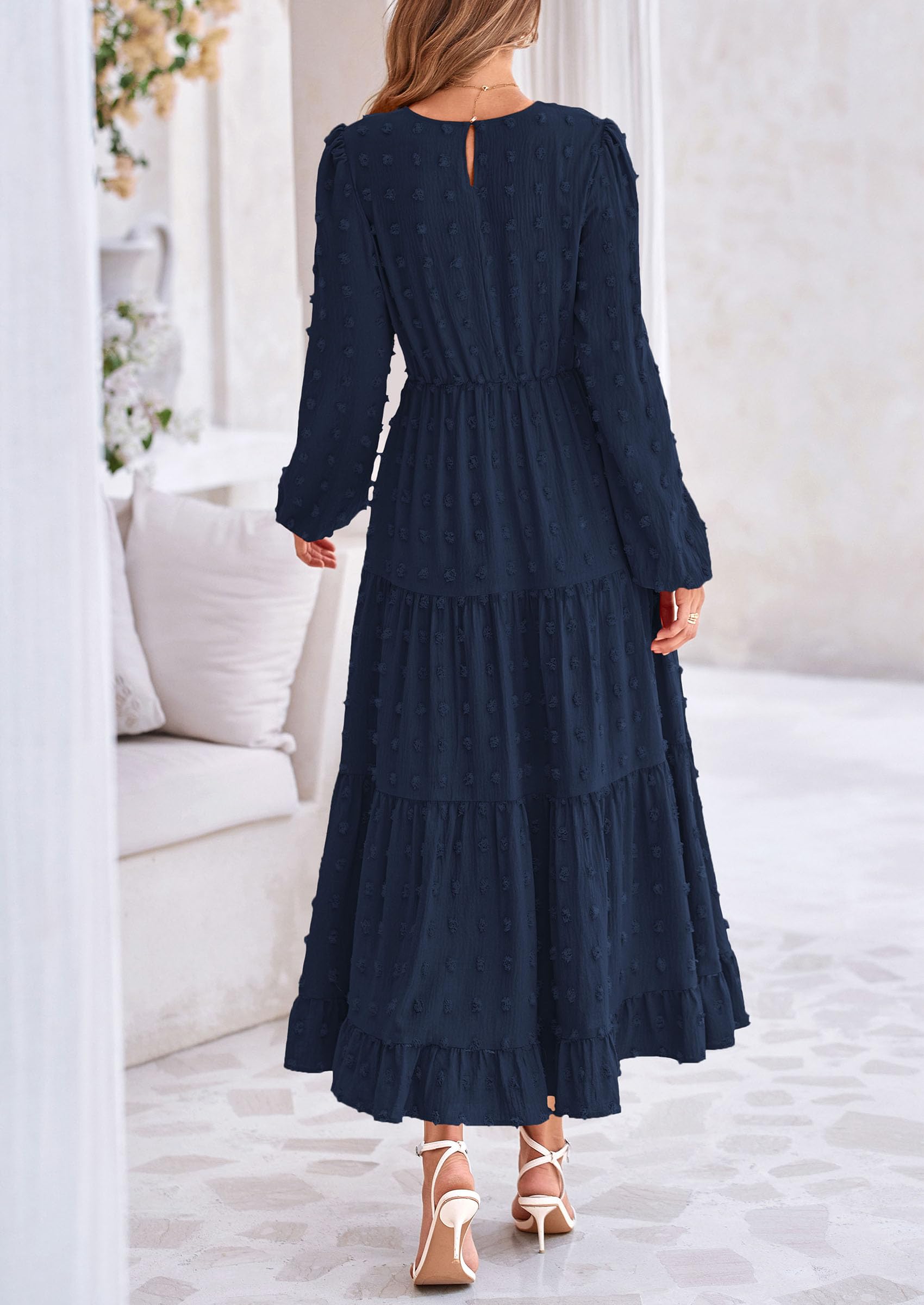 Foto 2 | Vestido Largo Prettygarden Para Mujer, Otoño-primavera, Lunares Suizos, Azul Marino - Venta Internacional.