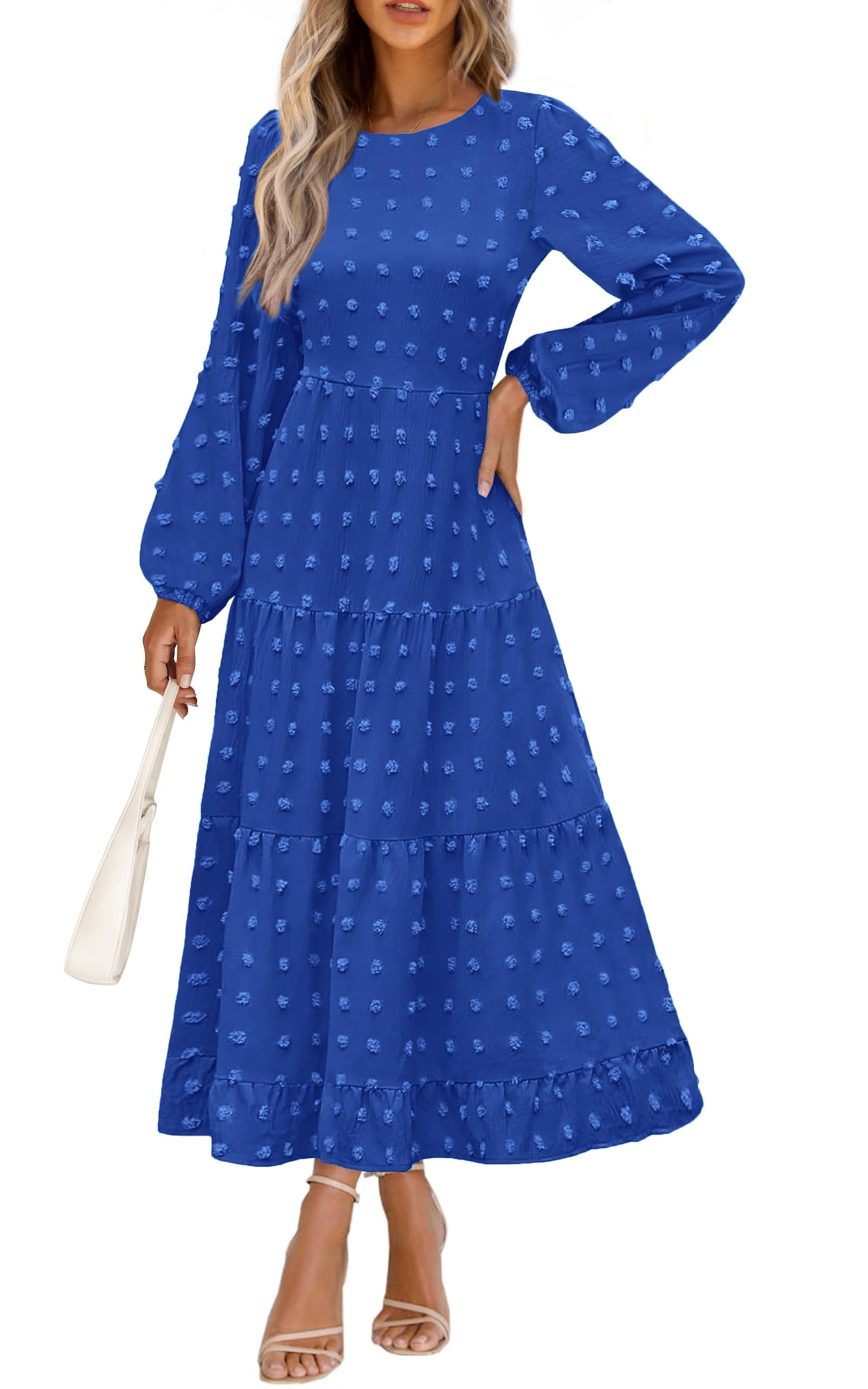 Foto 2 pulgar | Vestido Largo Prettygarden Elegante Para Mujer, Azul Con Puntos Suizos, Xxl - Venta Internacional.