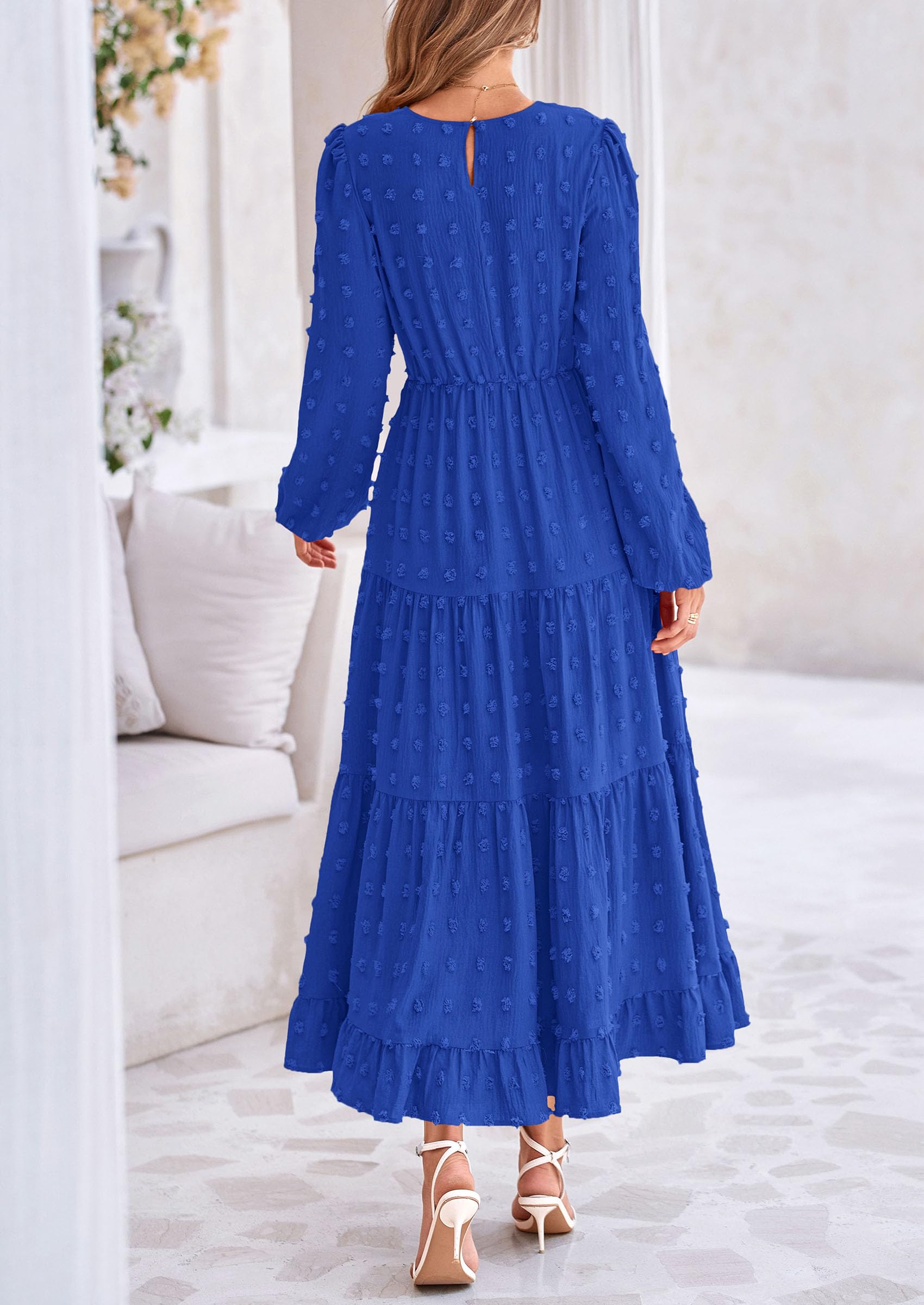Foto 3 pulgar | Vestido Largo Prettygarden Elegante Para Mujer, Azul Con Puntos Suizos, Xxl - Venta Internacional.