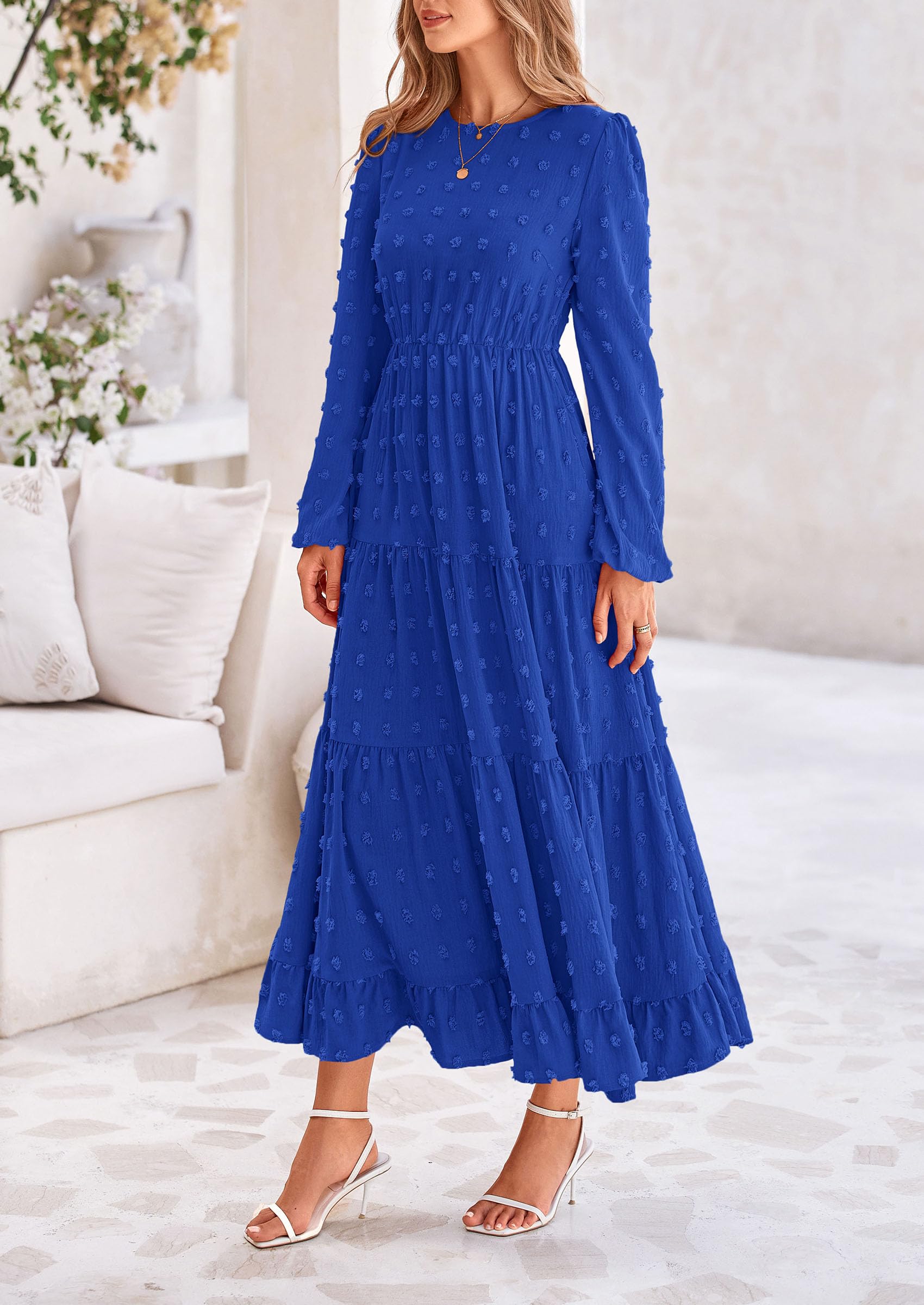 Foto 6 pulgar | Vestido Largo Prettygarden Elegante Para Mujer, Azul Con Puntos Suizos, Xxl - Venta Internacional.
