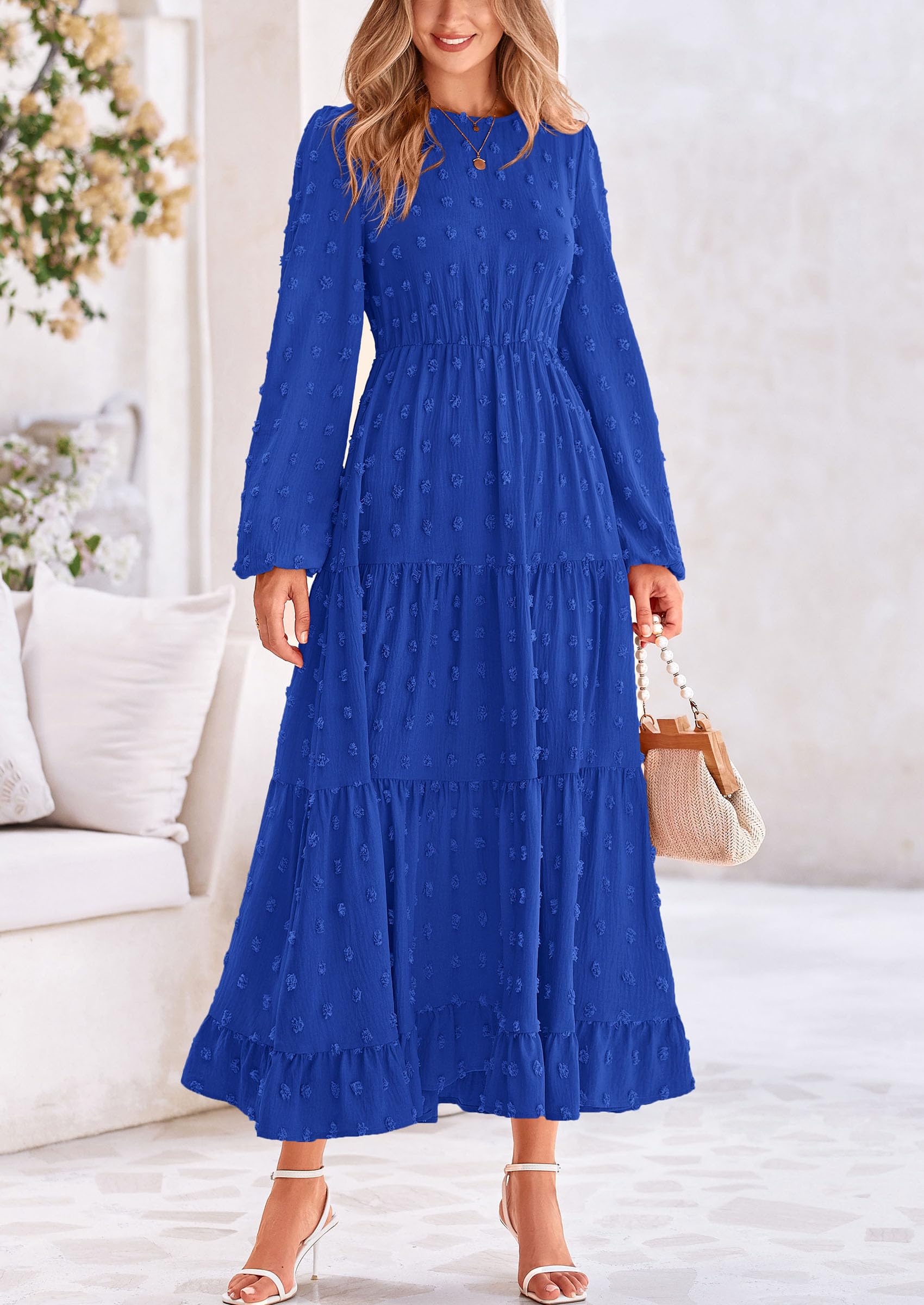 Foto 8 pulgar | Vestido Largo Prettygarden Elegante Para Mujer, Azul Con Puntos Suizos, Xxl - Venta Internacional.