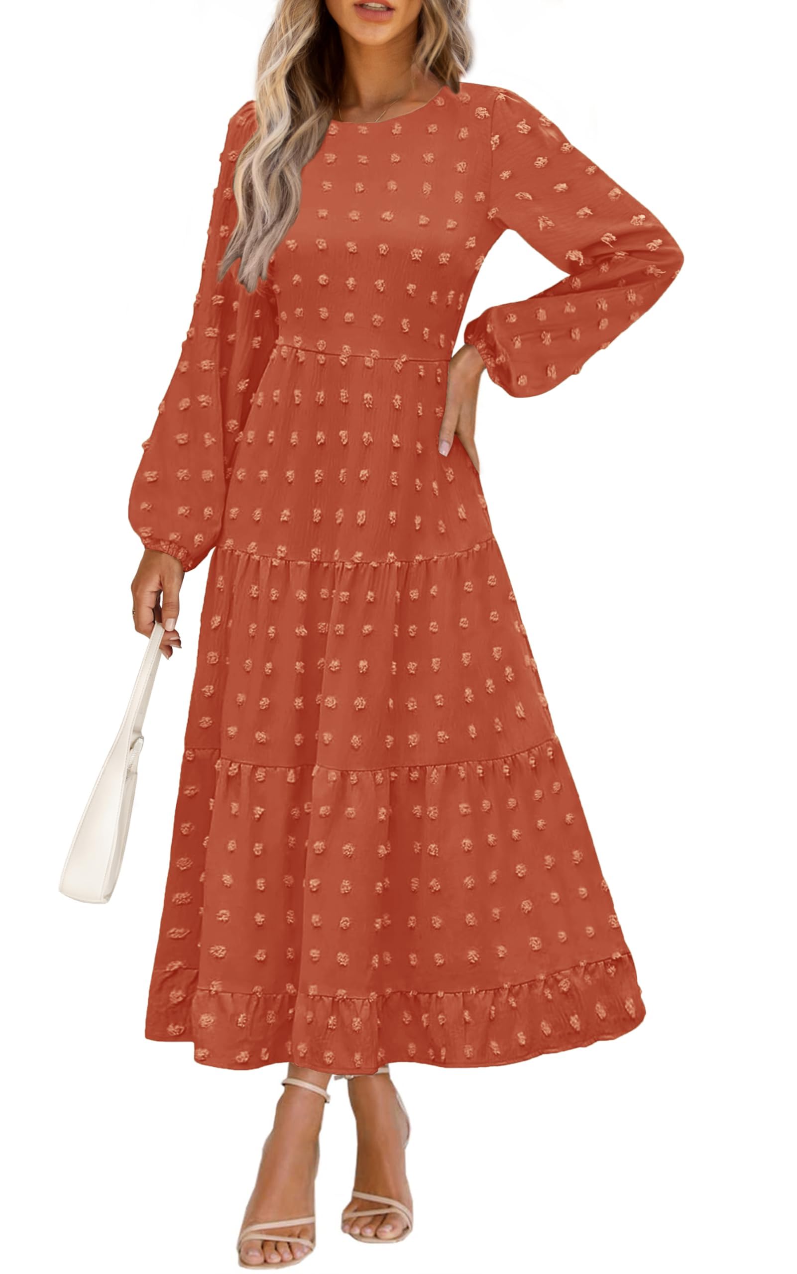 Vestido Largo Prettygarden Para Mujer Otoño-primavera Con Lunares Suizos - Venta Internacional.