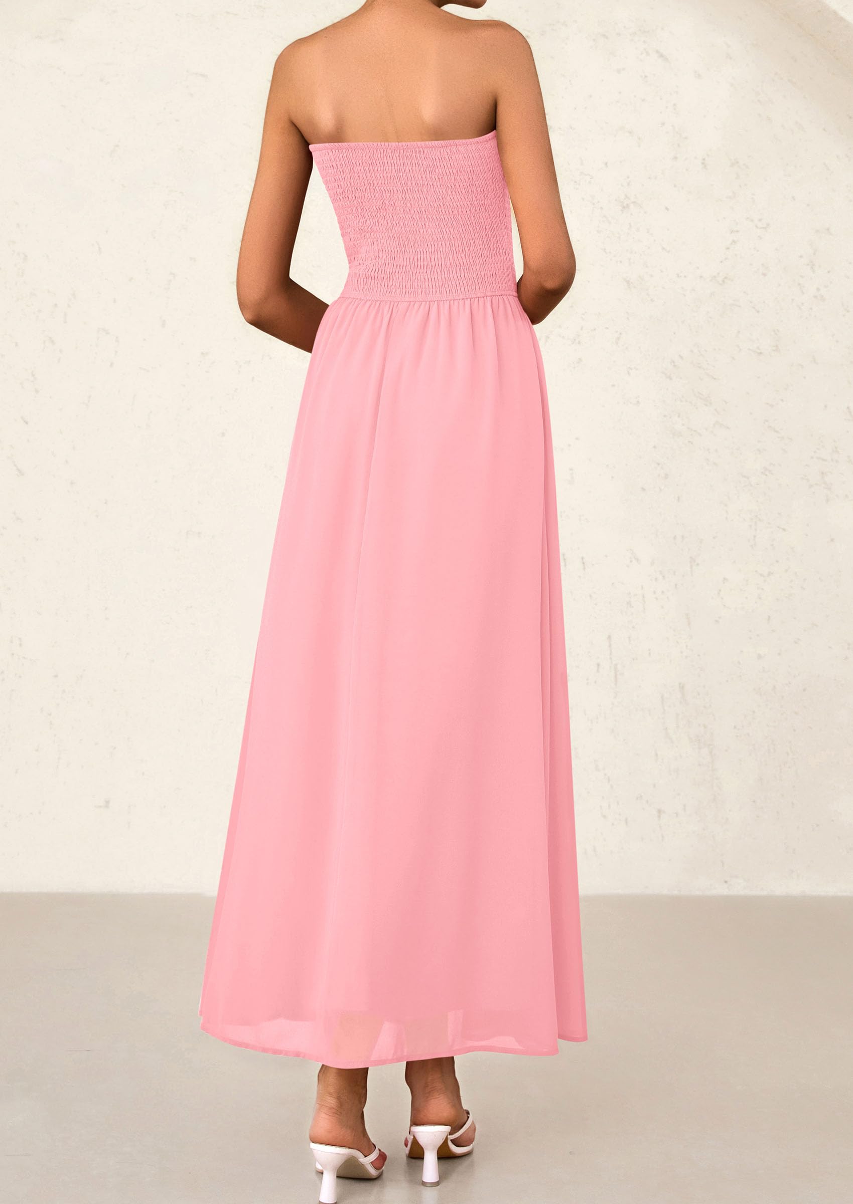 Foto 3 pulgar | Vestido De Invitada A La Boda Prettygarden Tube Top Maxi De Gasa Rosa - Venta Internacional.