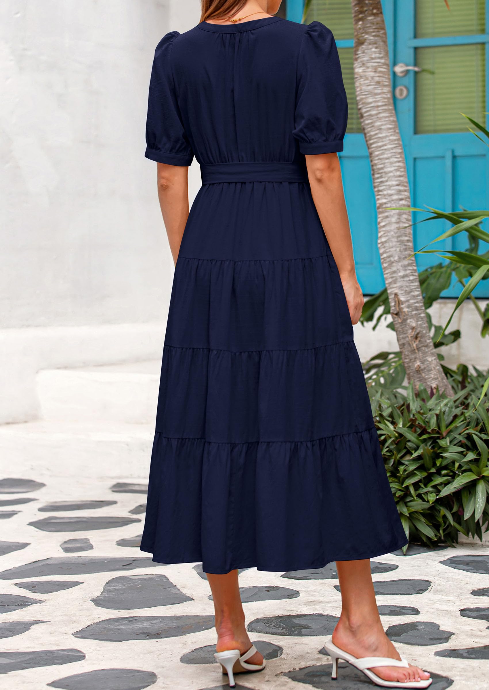 Foto 3 pulgar | Vestido Midi Prettygarden Para Mujer, Verano 2025, Cuello En V Con Bolsillos - Venta Internacional.