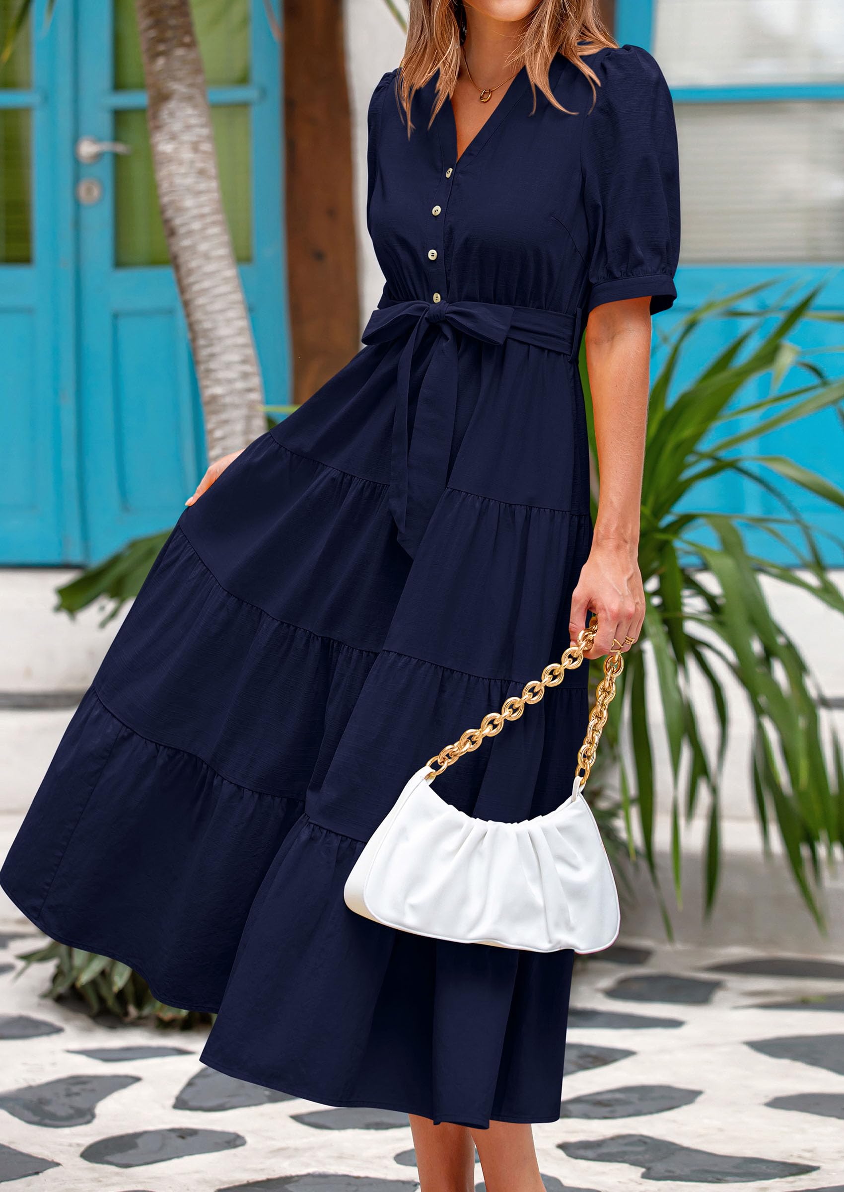 Foto 6 pulgar | Vestido Midi Prettygarden Para Mujer, Verano 2025, Cuello En V Con Bolsillos - Venta Internacional.