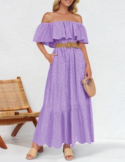 Foto 6 | Vestido Zesica A Media Pierna Con Volantes Y Hombros Descubiertos Para Verano 2025 - Venta Internacional.