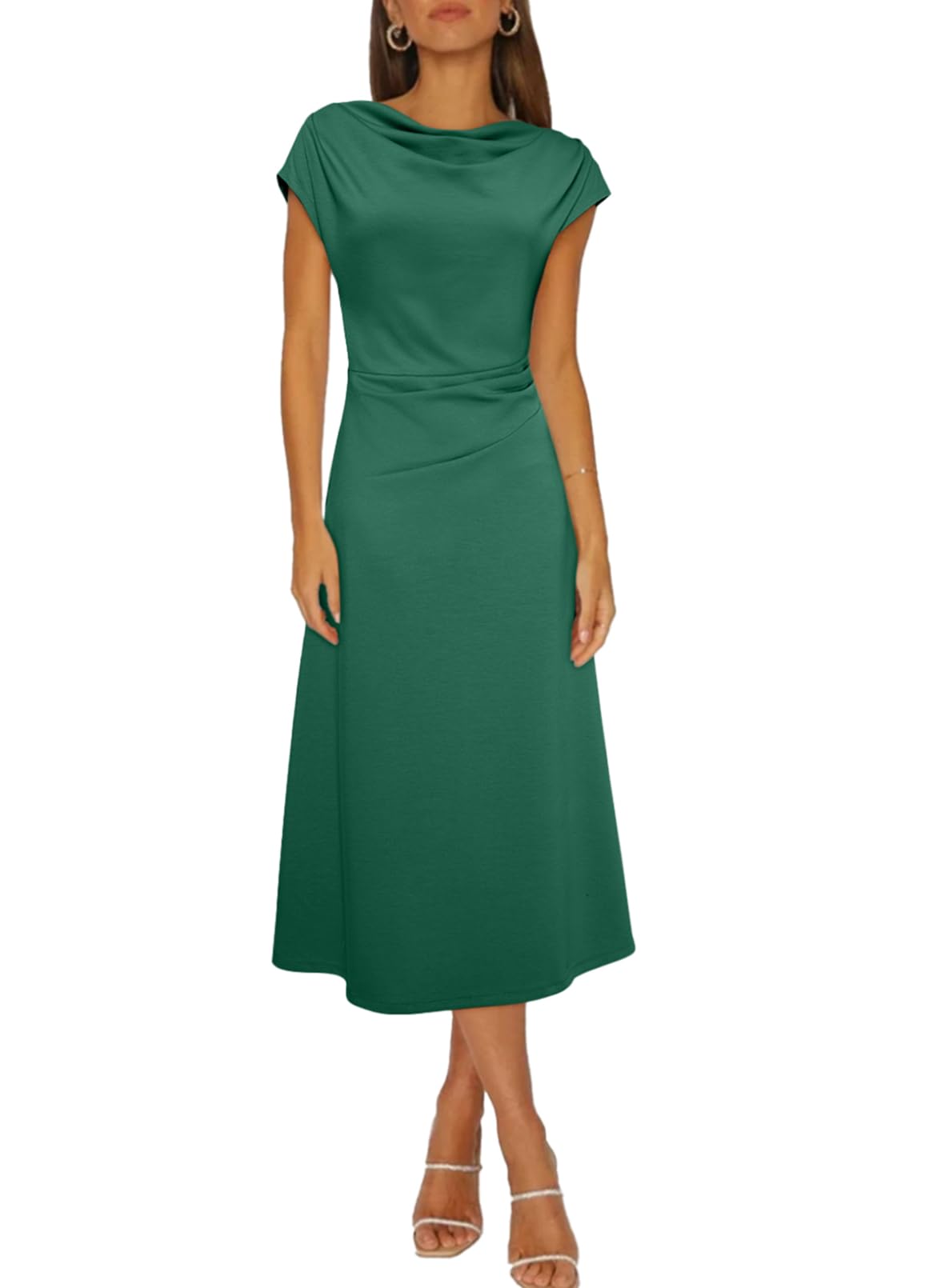 Vestido Midi Happy Sailed De Manga Corta Con Cuello Vuelto Y Cintura Fruncida - Venta Internacional.